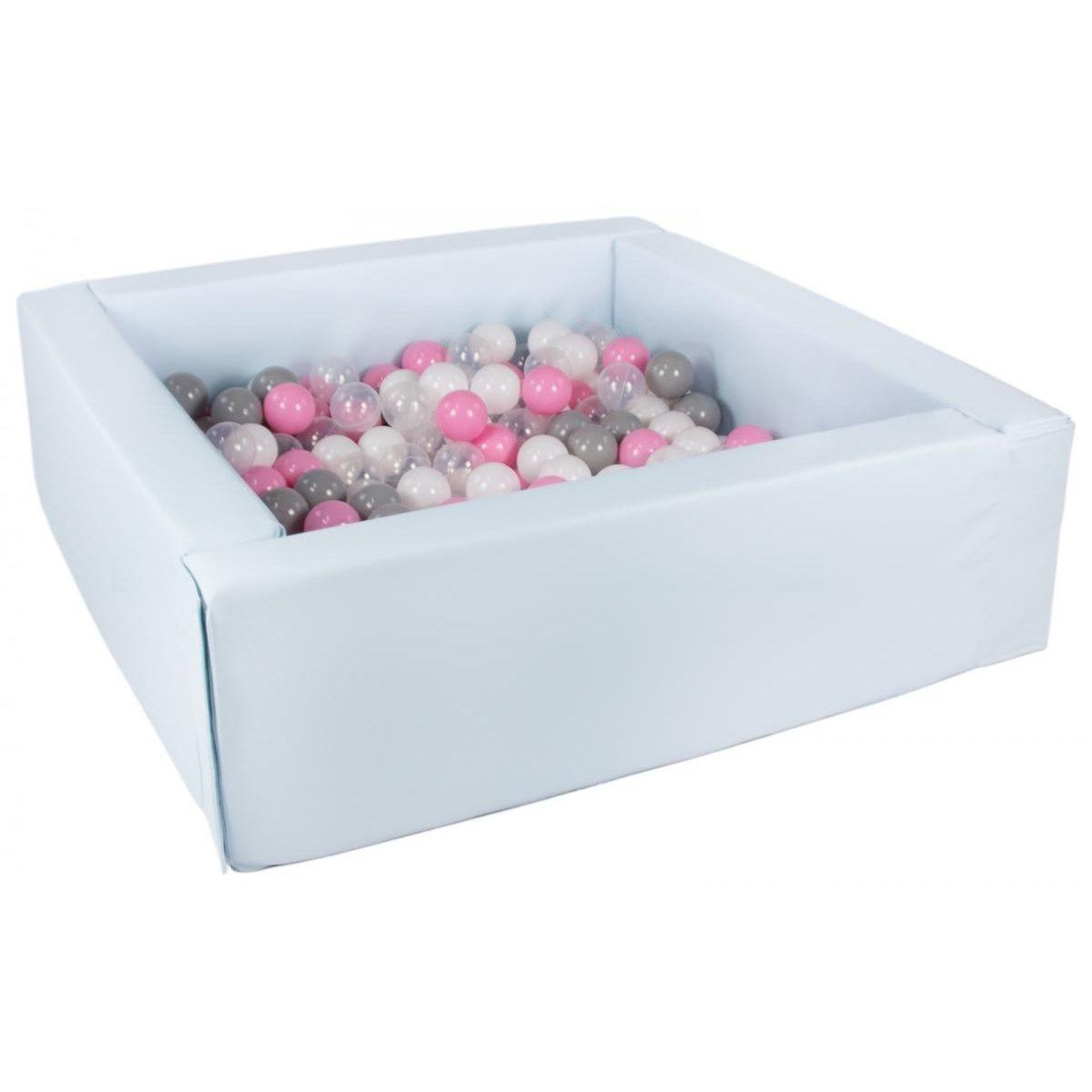 VELINDA Piscine à balles carrée avec 300 balles - bleu (pastel)/blanc, transparent, rose clair, gris