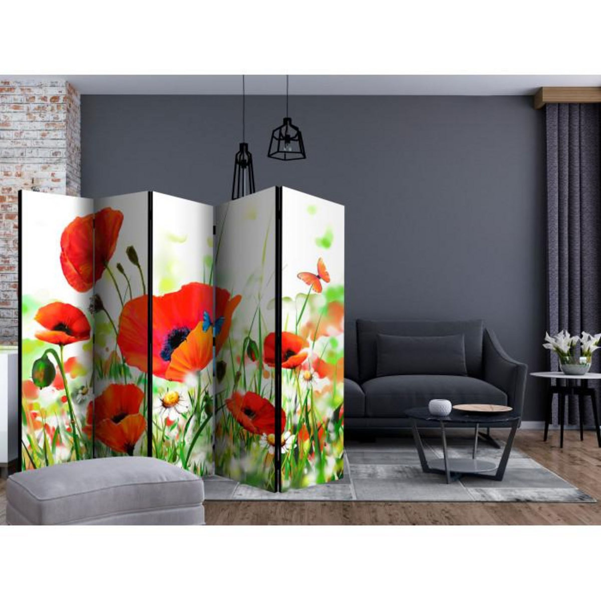 Paris Prix Paravent 5 Volets  Country Poppies  172x225cm