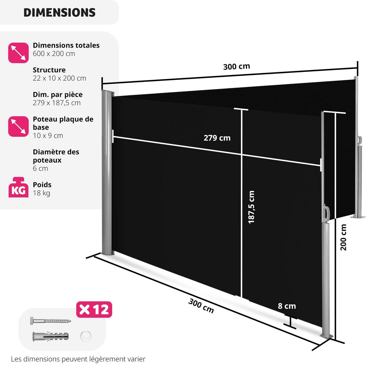 tectake Paravent rétractable double et extensible avec enrouleur
