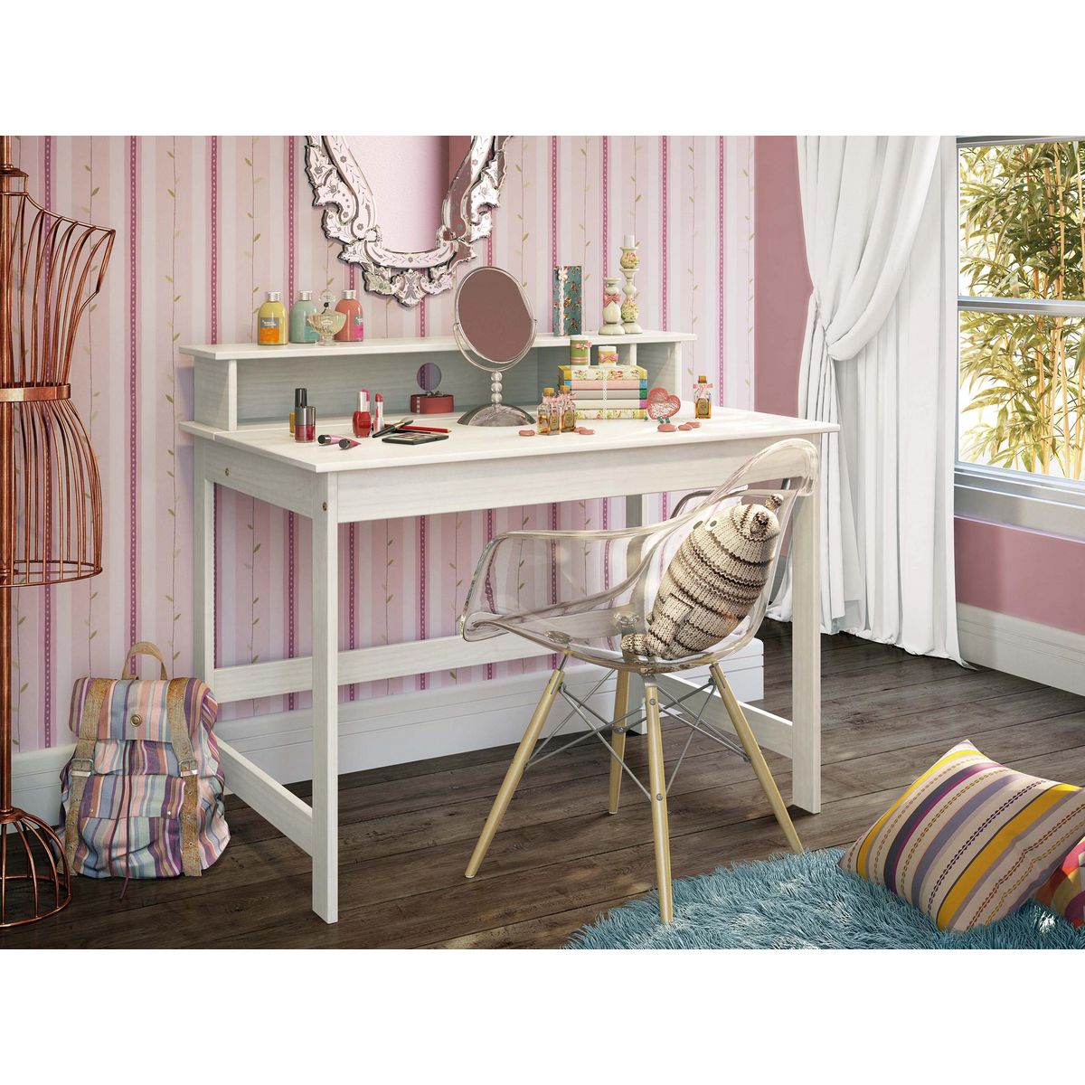 Bureau enfant en Pin massif vernis blanc MATHILDA