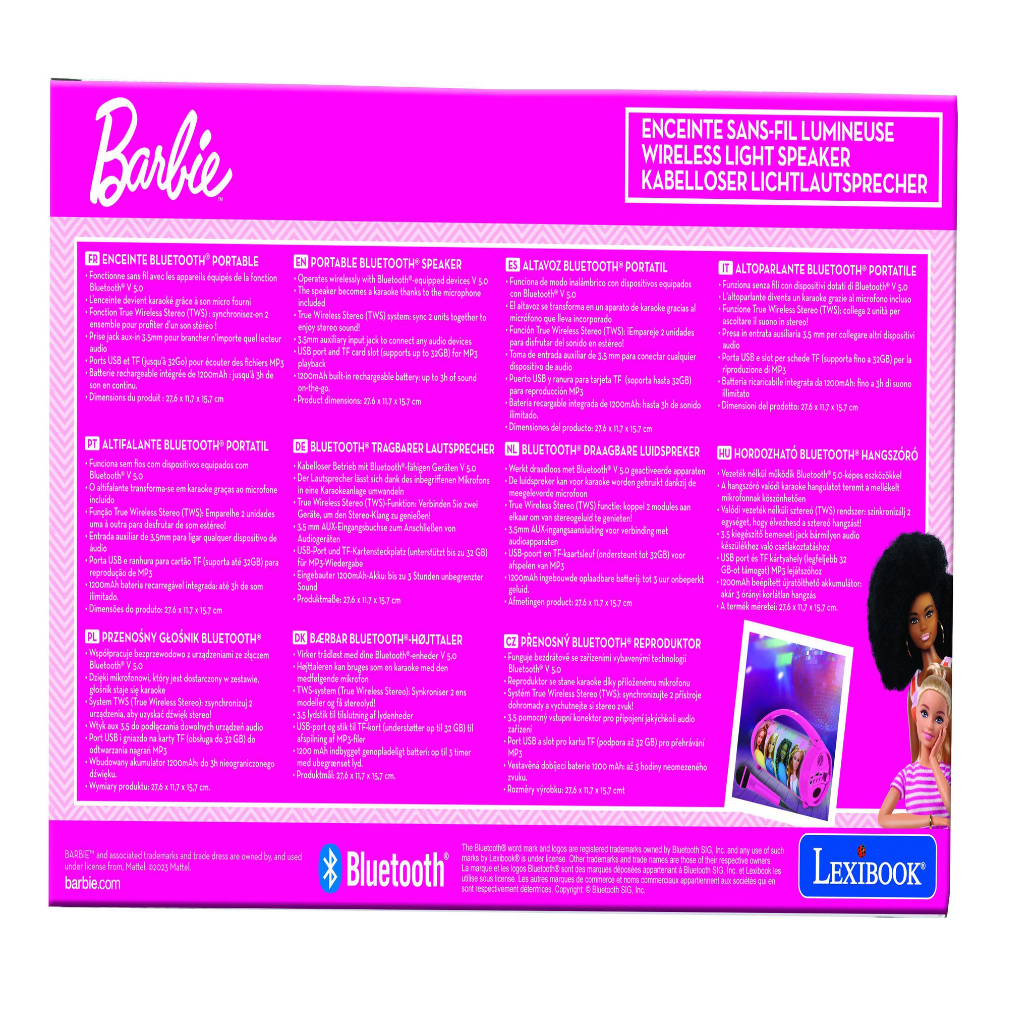 Voir la diapositive 6 : Lexibook Enceinte Bluetooth Lumineuse avec Micro Barbie