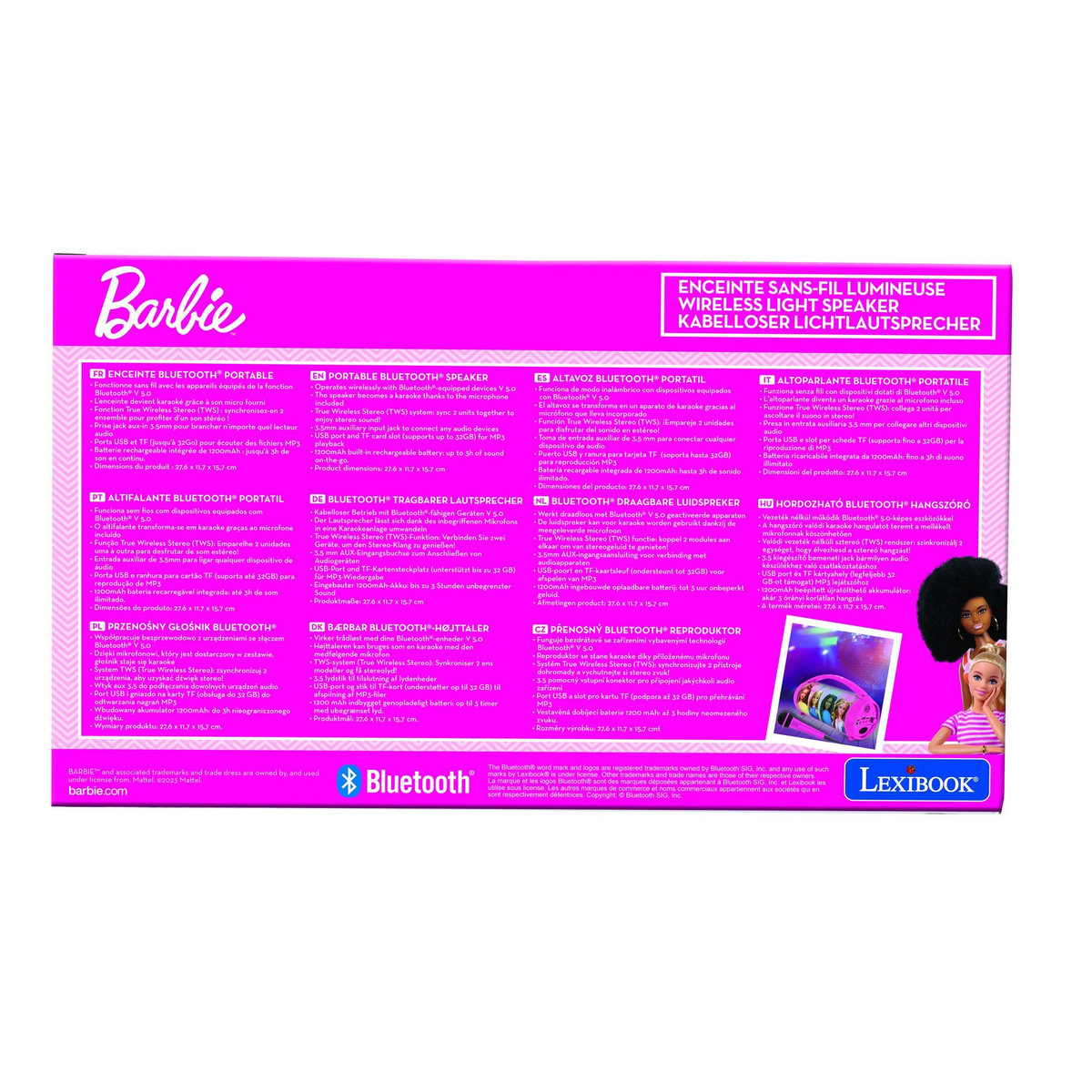 Lexibook Enceinte Bluetooth Sans-Fil Lumineuse avec Micro Barbie