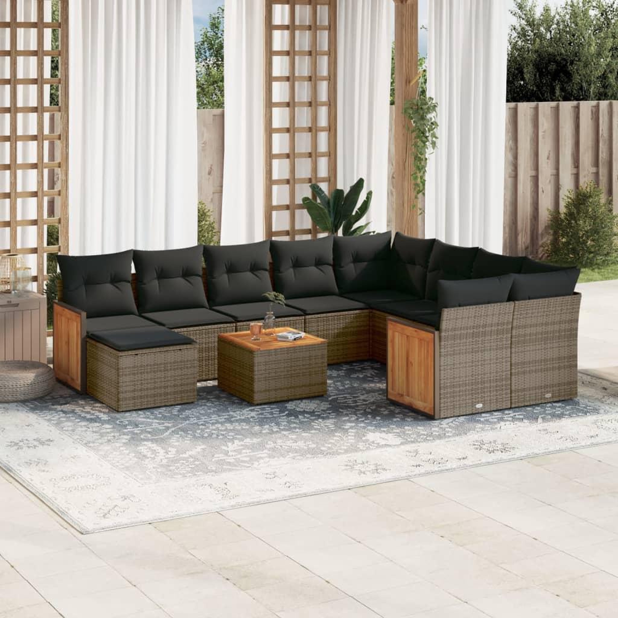 VIDAXL Salon de jardin 11 pcs avec coussins gris resine tressee