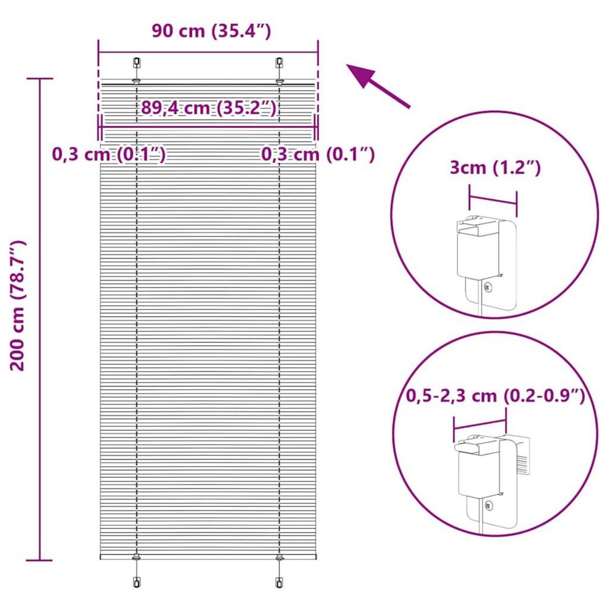 VIDAXL Store plisse gris clair 90x200 cm largeur du tissu 89,4 cm