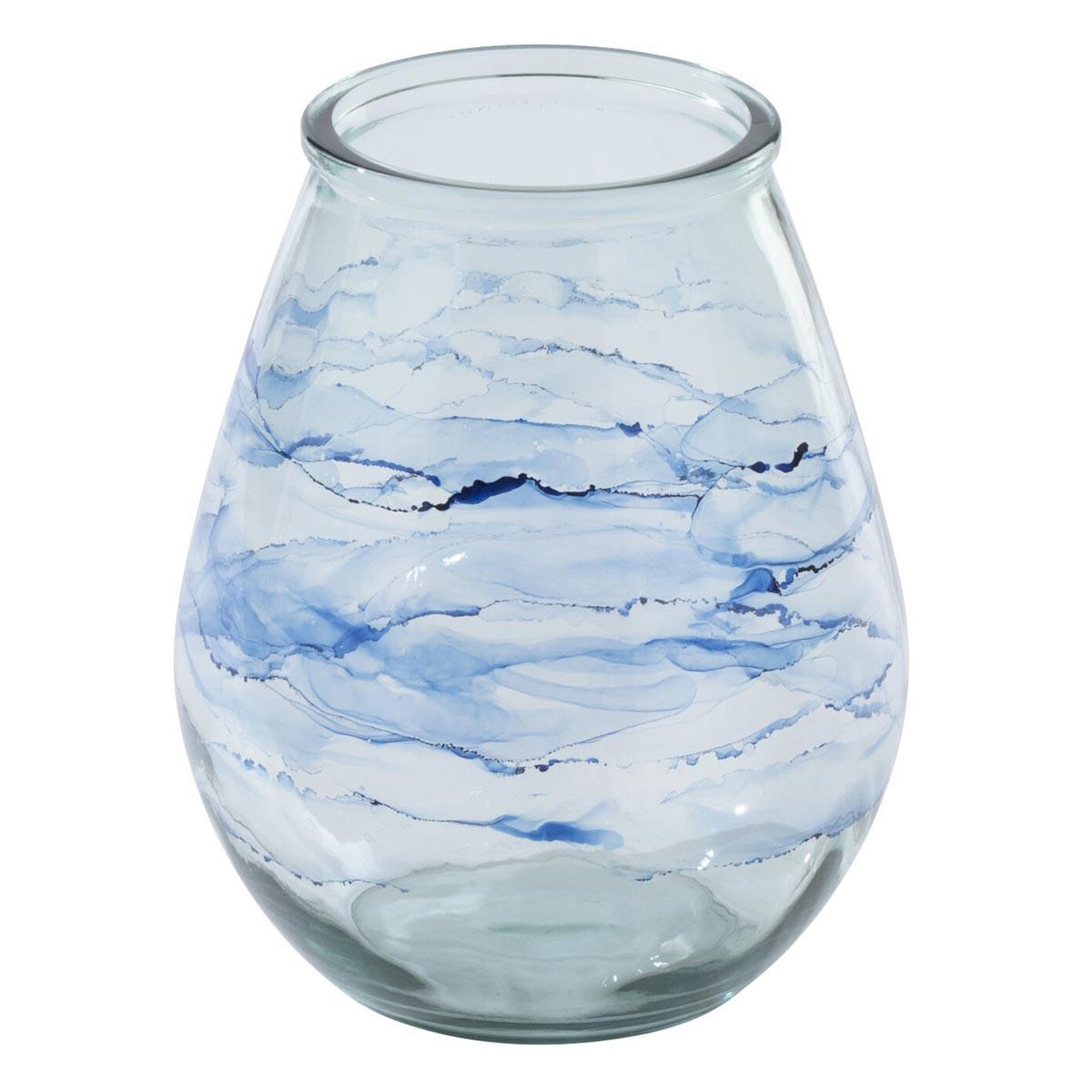 J-LINE Photophore Design en Verre  Vague  35cm Bleu