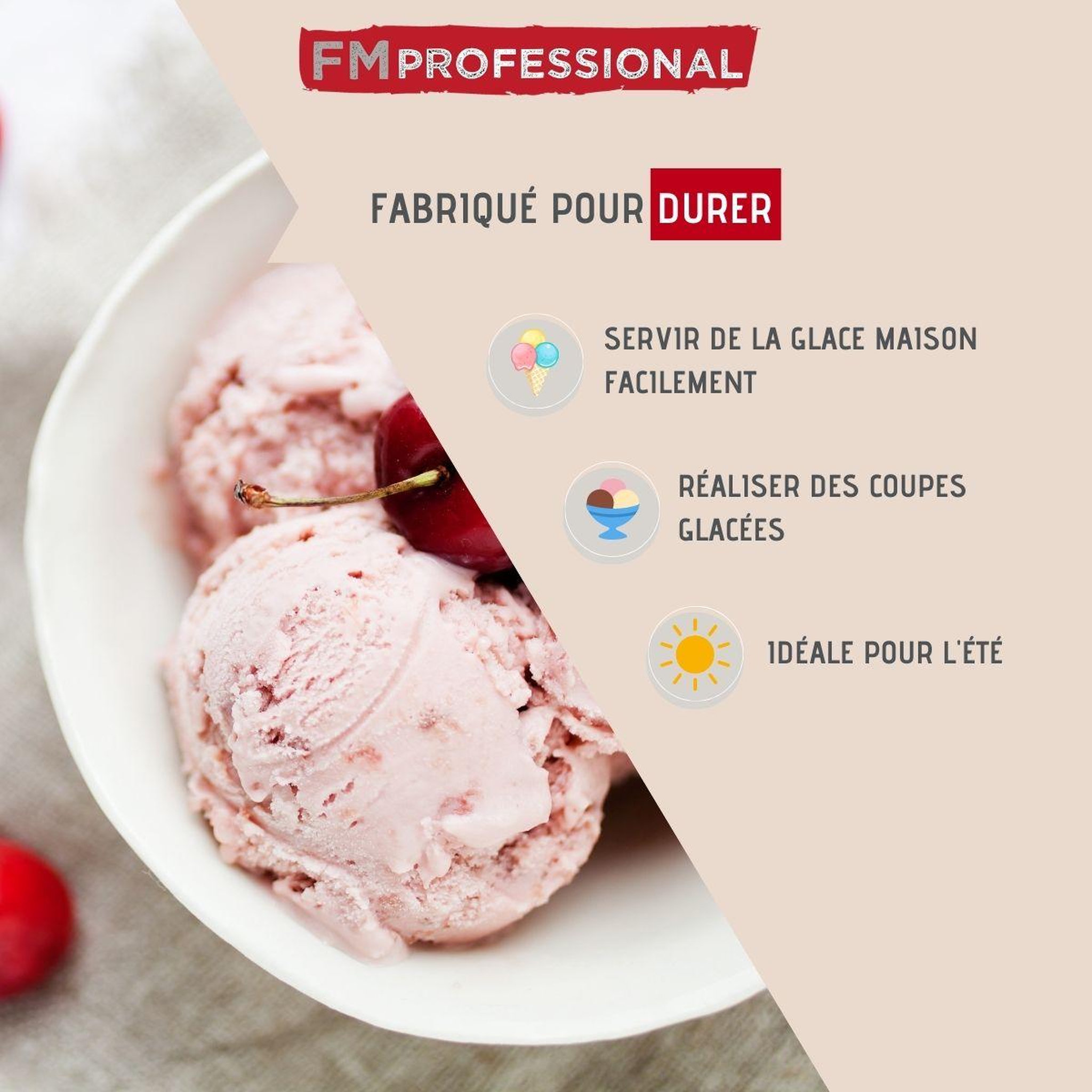 Voir la diapositive 2 : FM PROFESSIONAL Cuillère à glace en inox fm professional divers