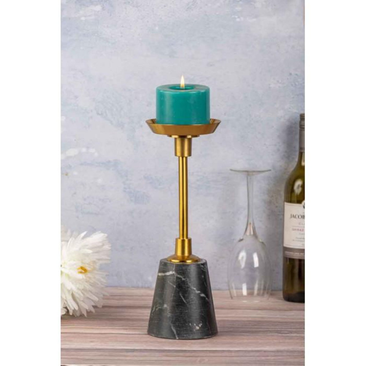 Paris Prix Bougeoir Design en Marbre  Fayya  30cm Noir & Or