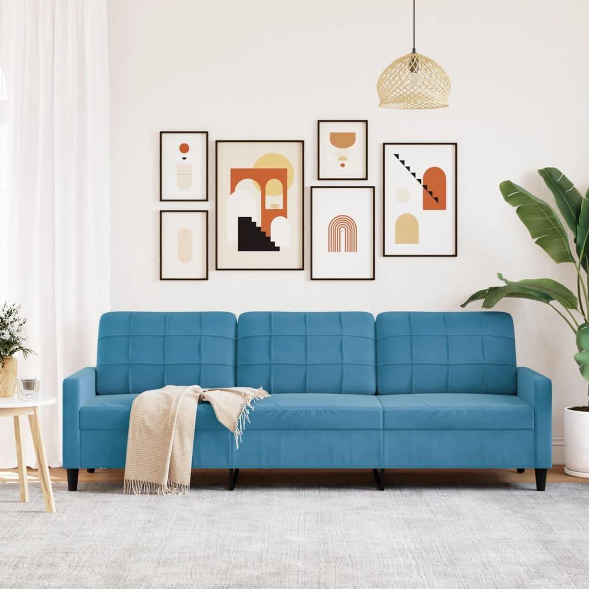 Voir la diapositive 3 : VIDAXL Canape a 3 places Bleu 210 cm Velours