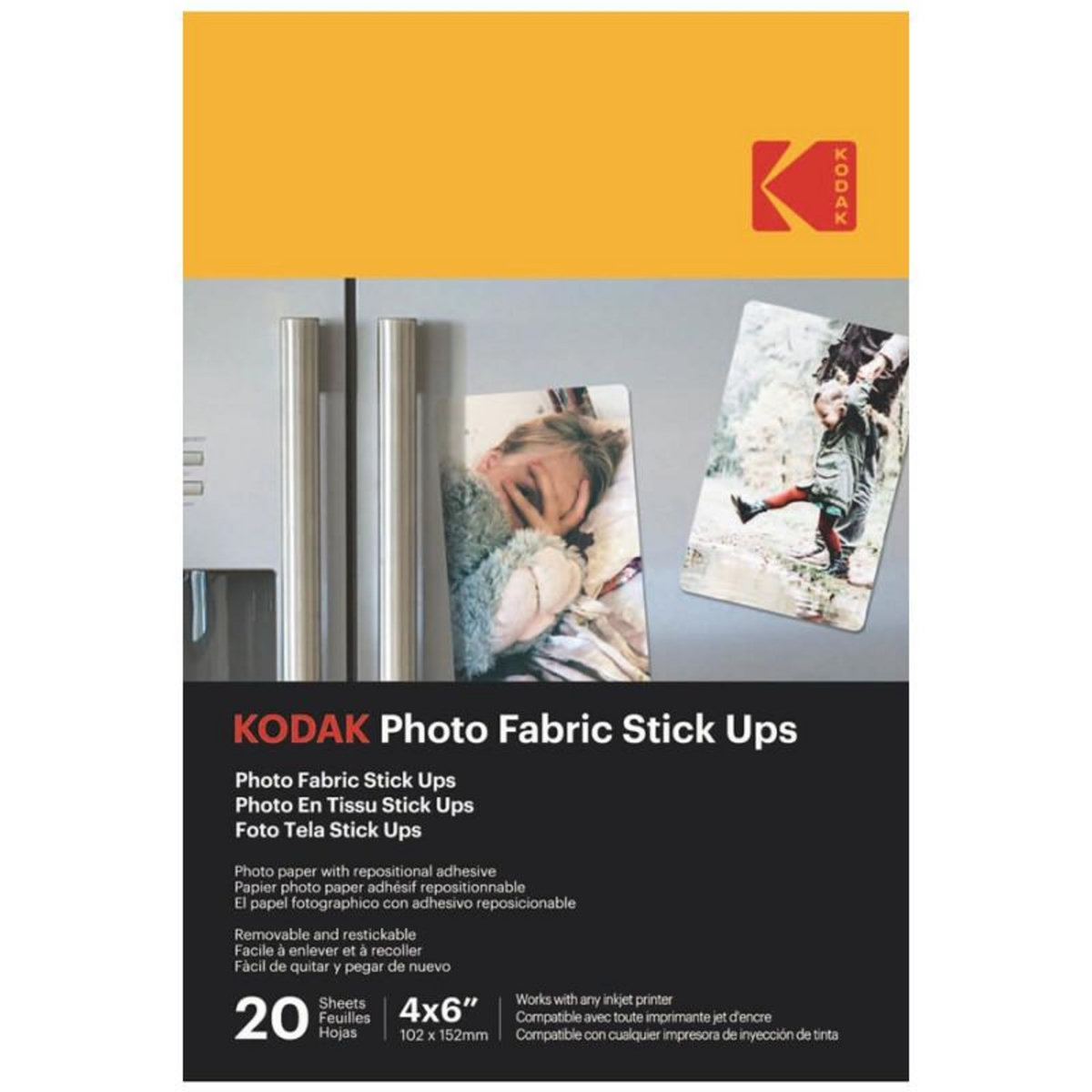 Kodak Papier d impression Kodak Photo Fabric Stick Ups Pack de 20 feuilles de papier photo autocollant Format 10 x 15 cm (A6) Finitio