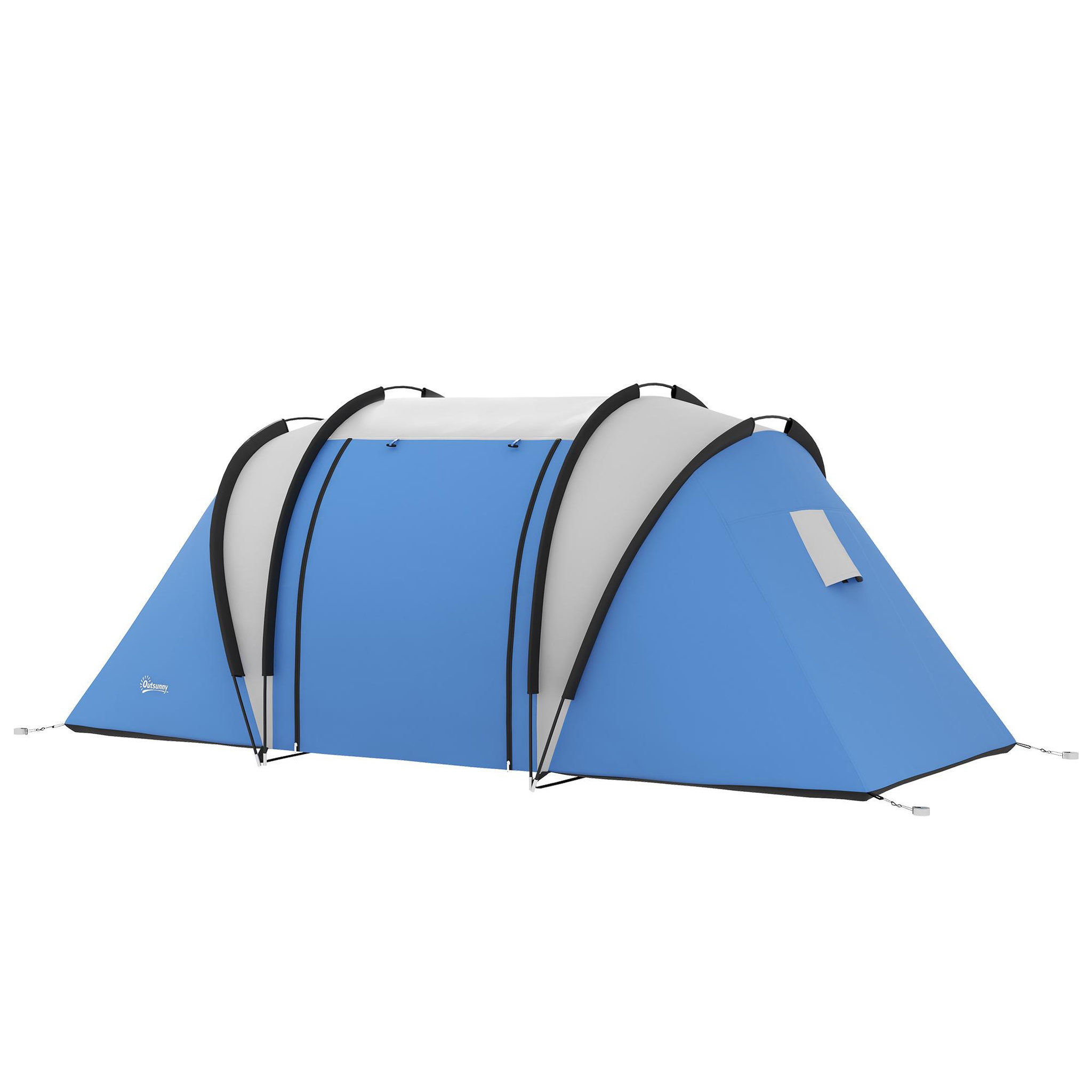 Voir la diapositive 5 : OUTSUNNY Tente de camping familiale 4-5 pers. 2 chambres 3 fenêtres sac bleu