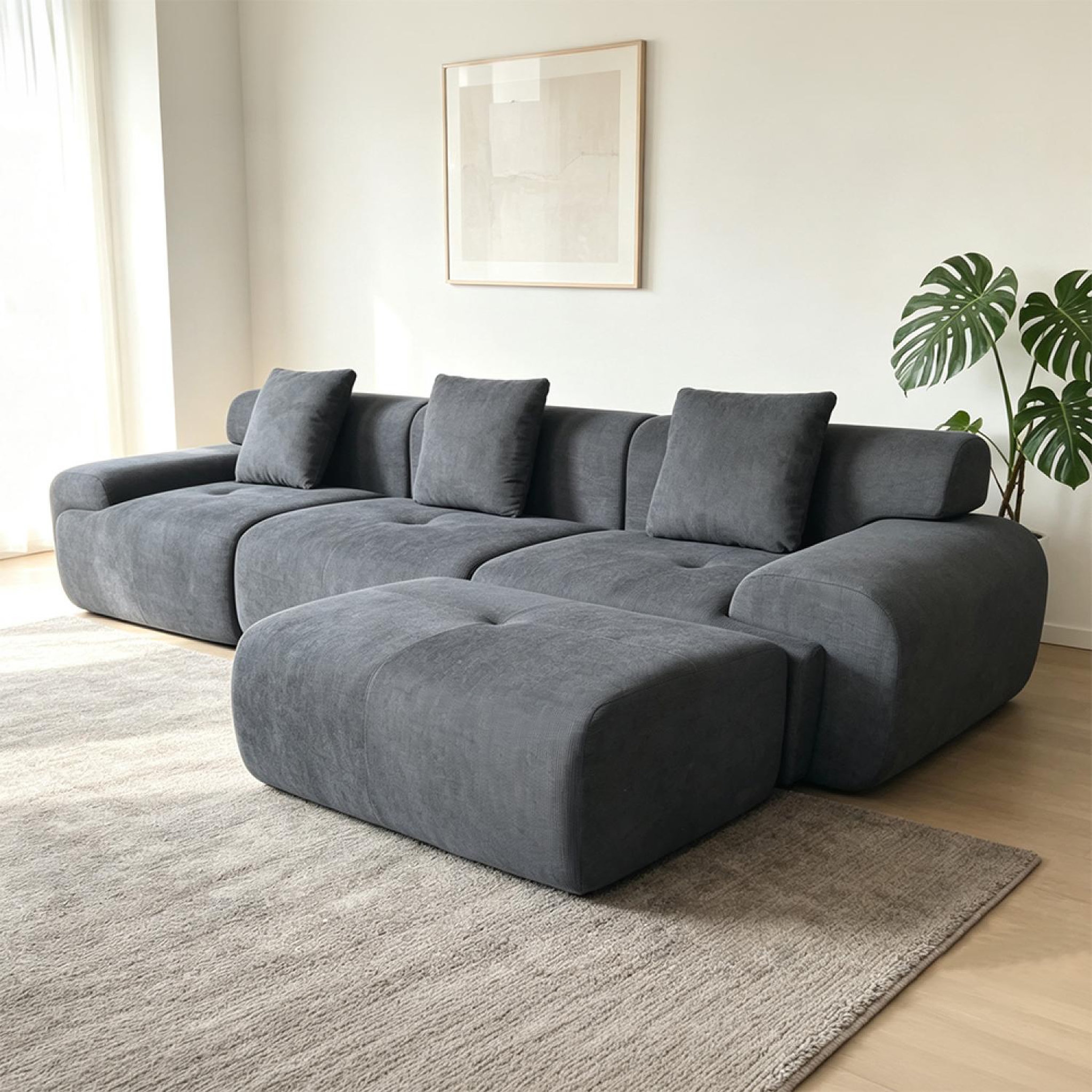 Voir la diapositive 4 : CONCEPT USINE Canapé nuage compressé modulable en tissu chenille gris 4-5 places sheffield