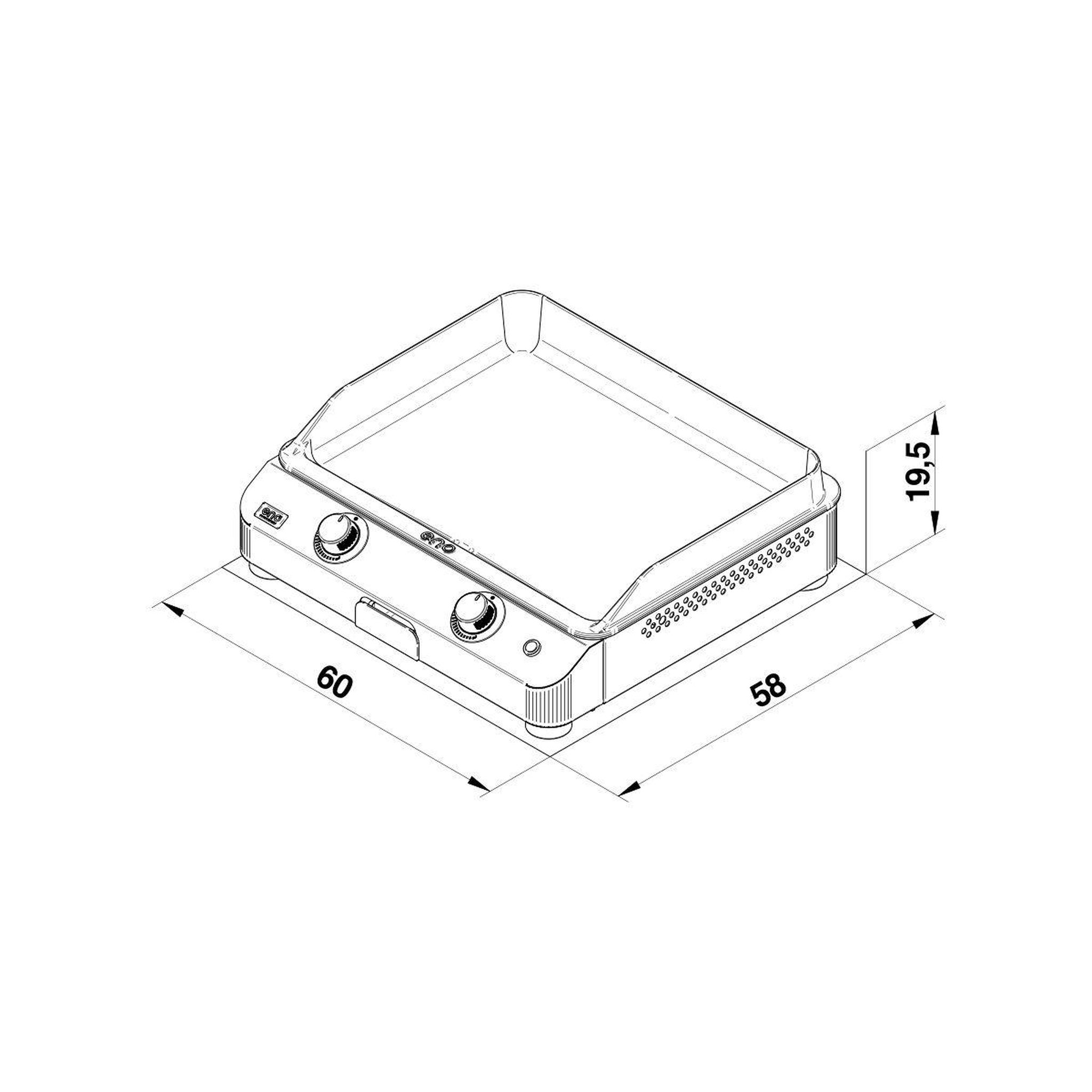 Voir la diapositive 5 : Eno Plancha gaz fusion 60 inox 2 brûleurs à poser, 57x39 cm