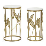 Paris Prix Lot de 2 Tables d'Appoint Effet Marbre  Leaf  65cm Or