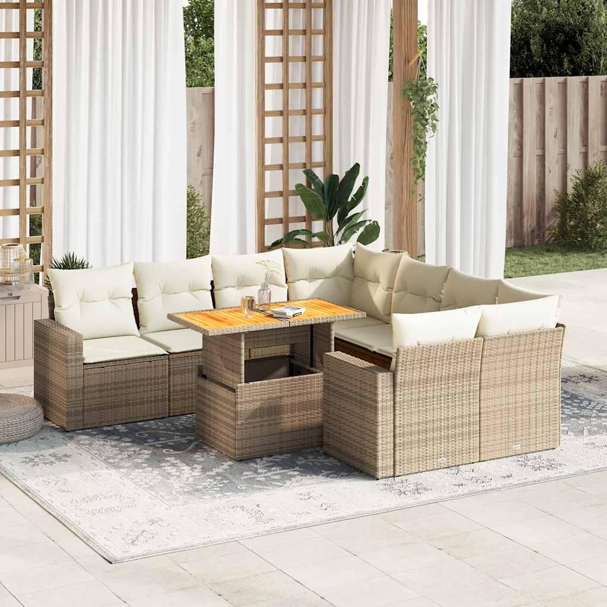 VIDAXL Salon de jardin avec coussins 9 pcs beige resine tressee