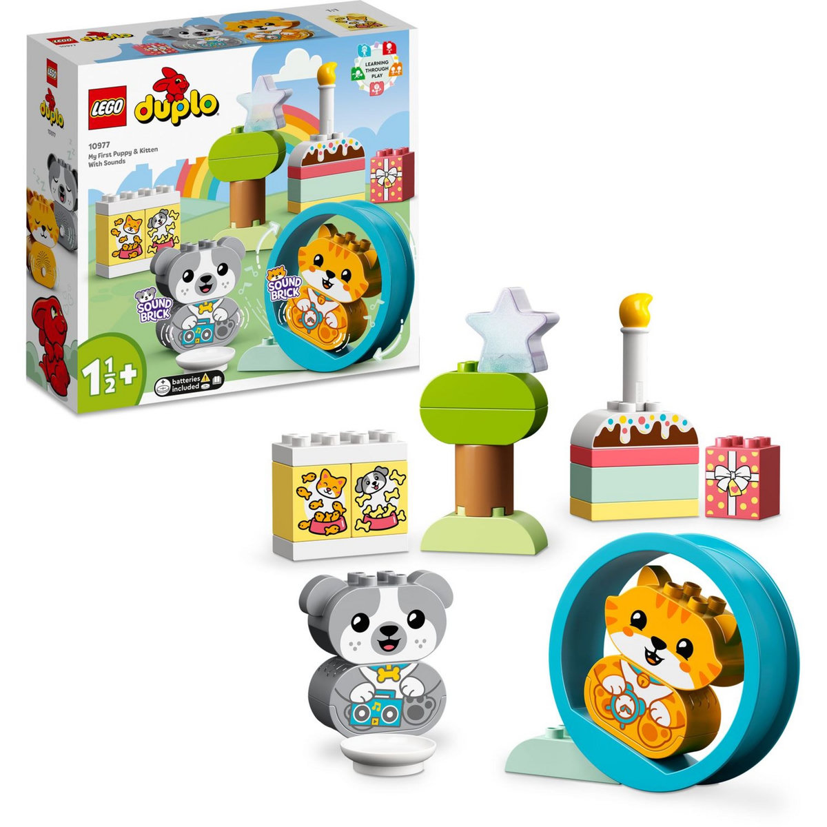 LEGO DUPLO 10977 Mes Premiers Chiot et Chaton avec Effets Sonores, Jouet d'Éveil Enfant