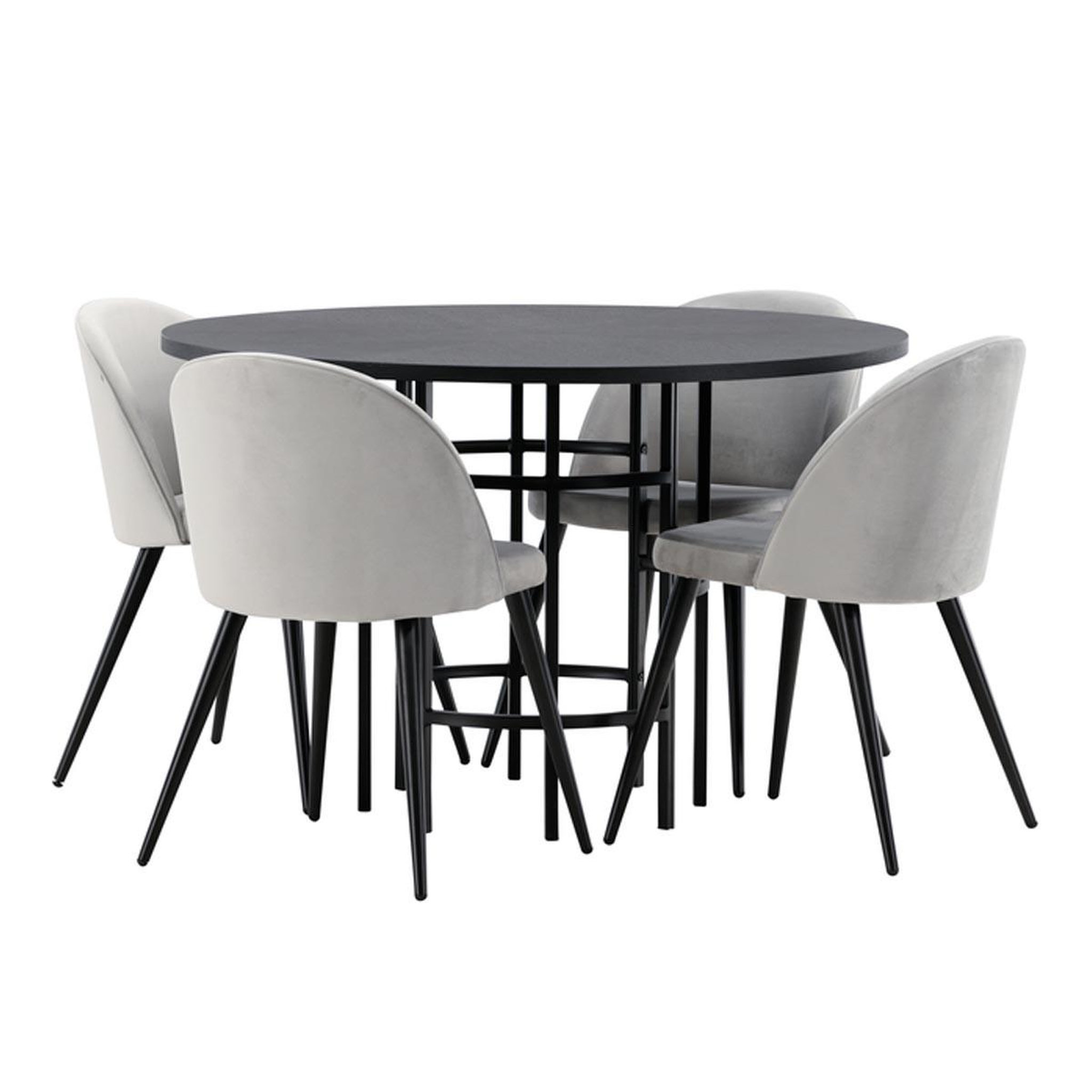Paris Prix Ensemble table à manger & 4 chaises  copenhagen & velvet  115cm noir & gris