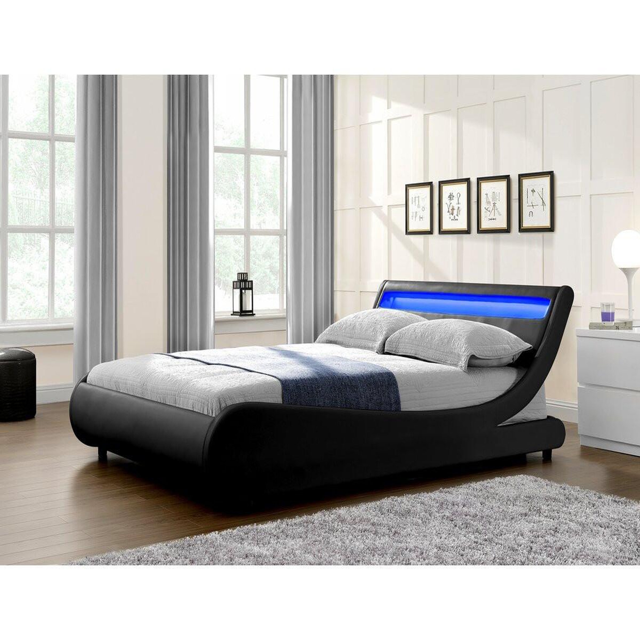Voir la diapositive 2 : Habitat et Jardin Lit led  natacha  - 160 x 200 cm - noir