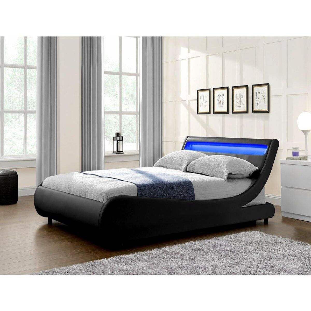 Habitat et Jardin Lit LED  Natacha  - 160 x 200 cm - Noir