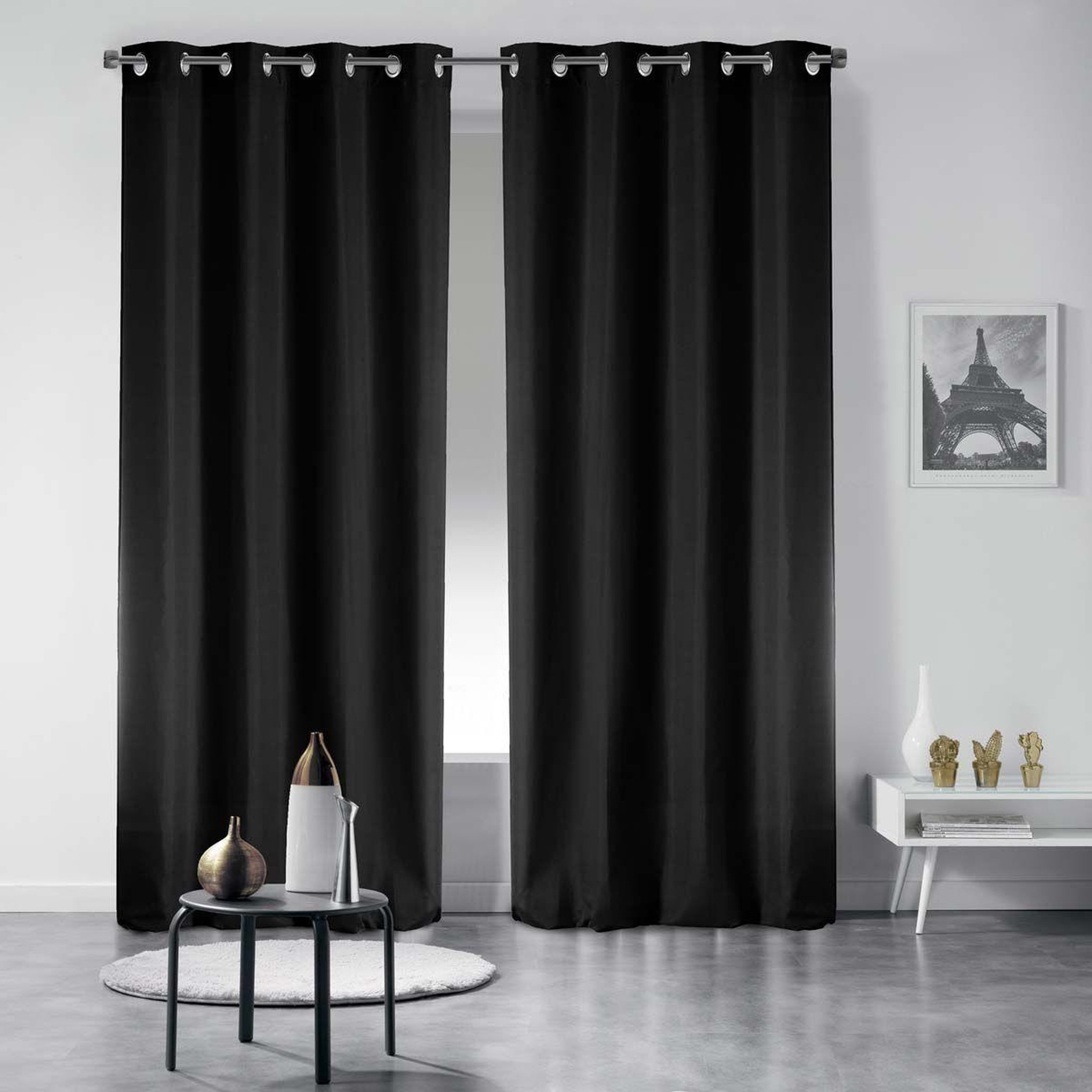 Voir la diapositive 3 : Douceur d'Intérieur Rideau à oeillets  essentiel  140x280cm noir