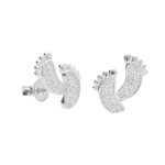 L'ATELIER D'AZUR Boucles d'Oreilles Argent 925/000 Rhodié - Motif Pieds Pavés de Zirconiums