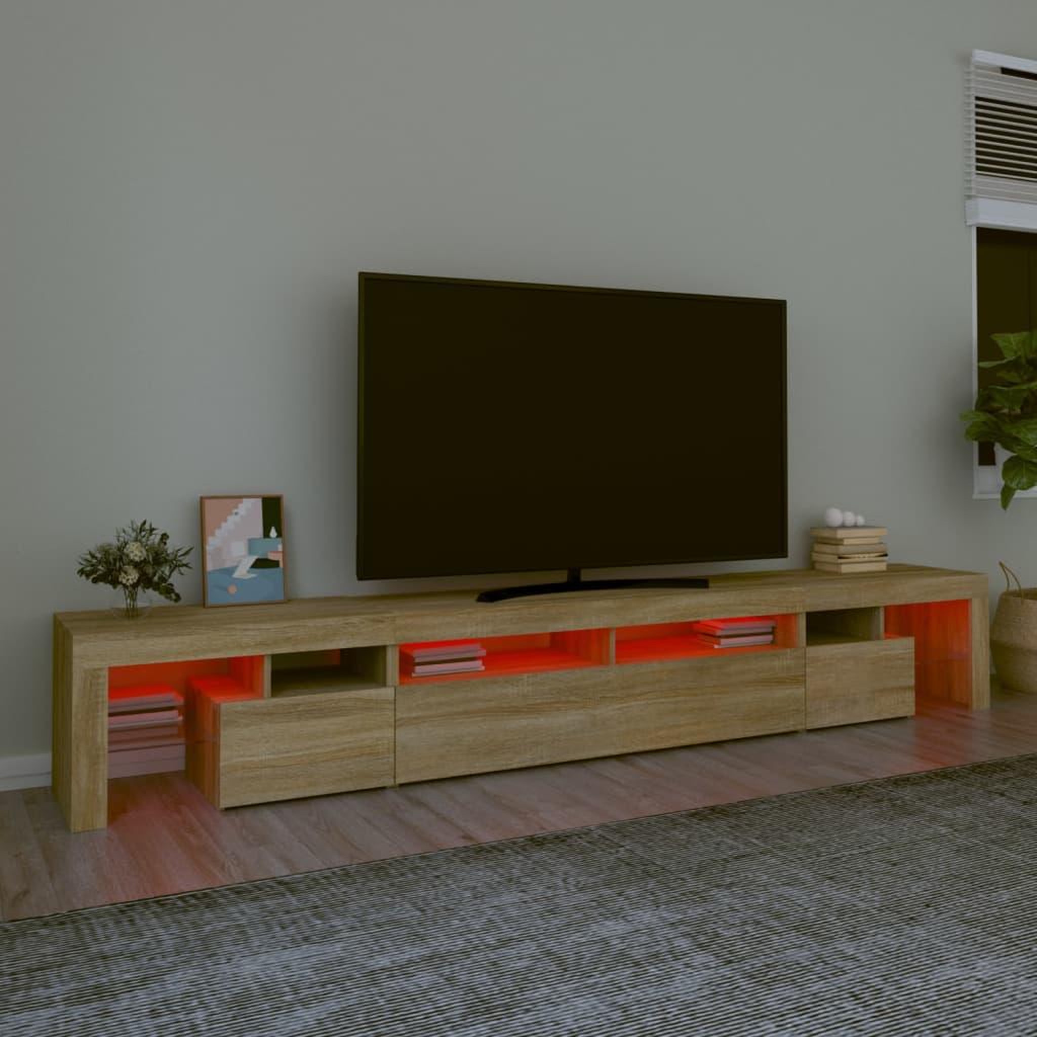 Voir la diapositive 5 : VIDAXL Meuble TV avec lumieres LED Chene sonoma 260x36,5x40 cm