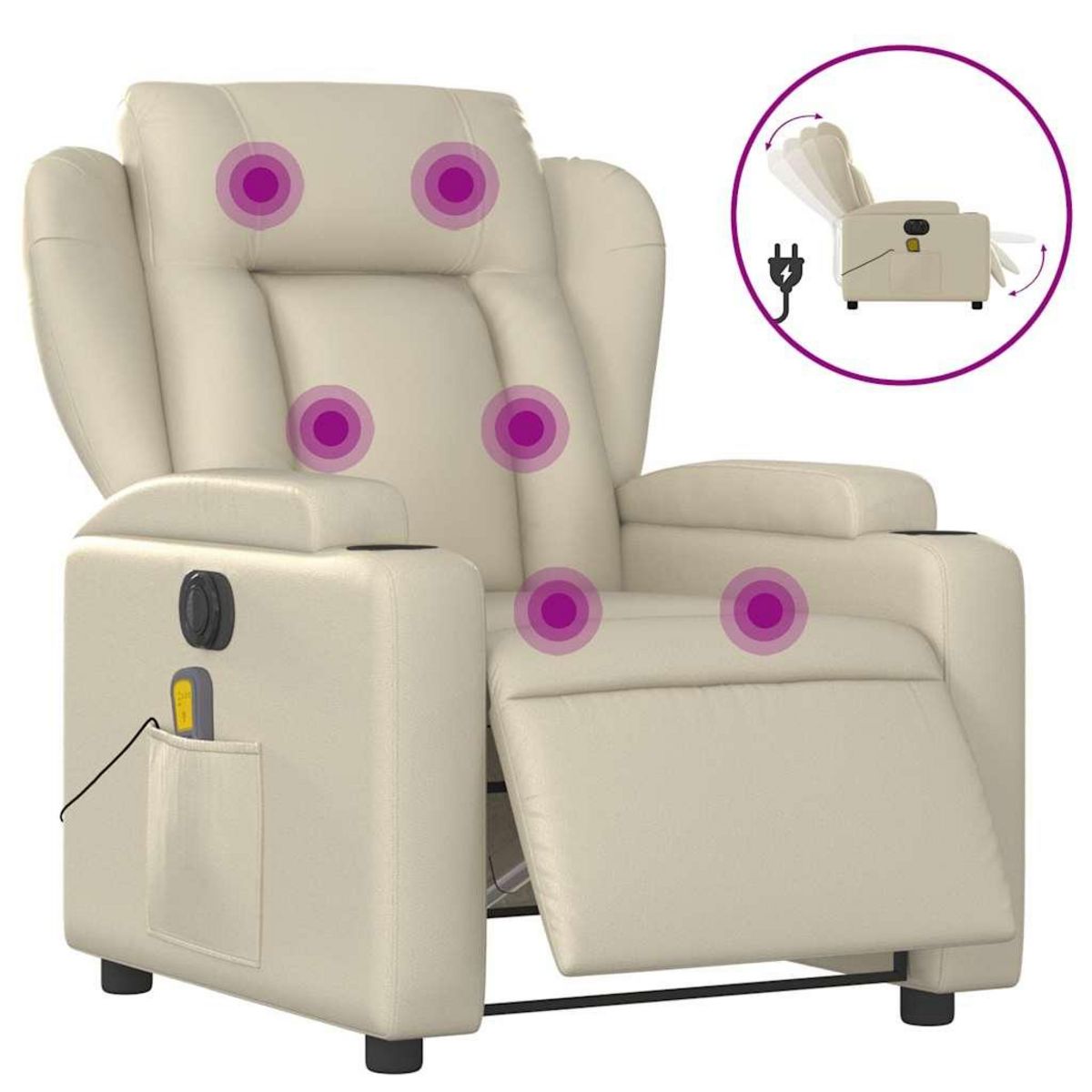 VIDAXL Fauteuil de massage inclinable electrique creme similicuir
