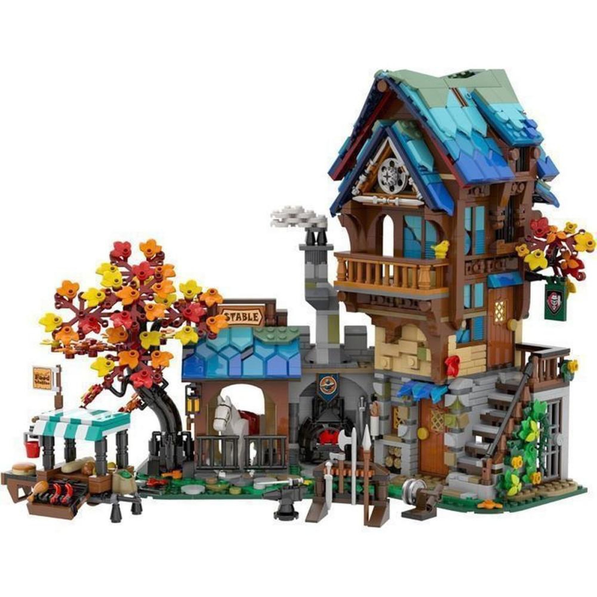 Coffret de construction médiéval INSOON 1747 pièces, avant-poste avec 4 LED, toit amovible et décors détaillés 12+