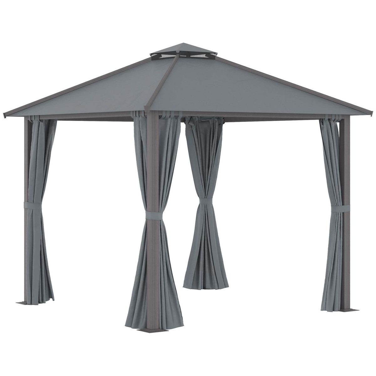 OUTSUNNY Pavillon de jardin style contemporain - barnum avec rideaux - dim. 2,96L x 2,96l x 2,8H m - alu. polyester gris