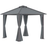 OUTSUNNY Pavillon de jardin style contemporain - barnum avec rideaux - dim. 2,96L x 2,96l x 2,8H m - alu. polyester gris