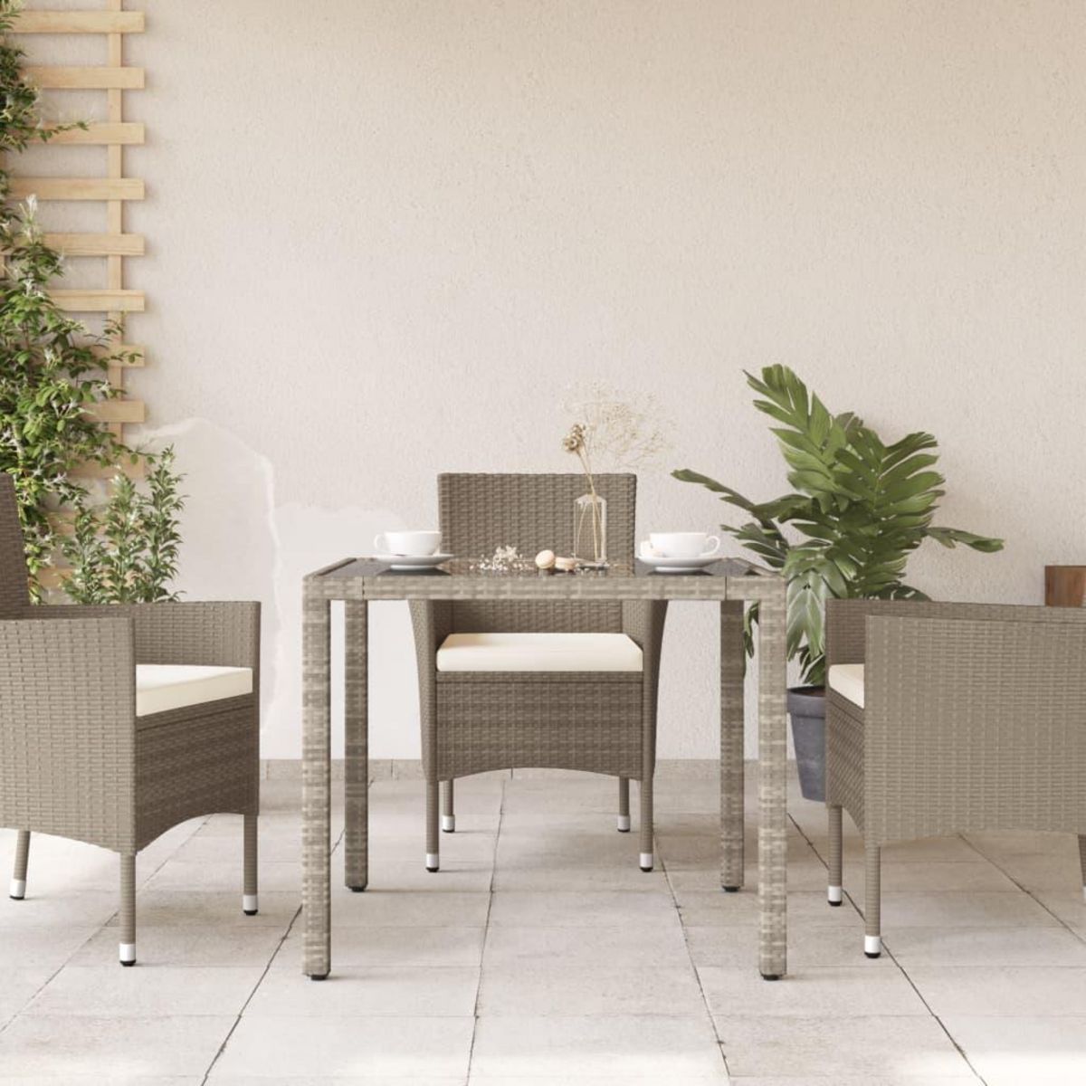 VIDAXL Table de jardin avec dessus en verre gris clair resine tressee