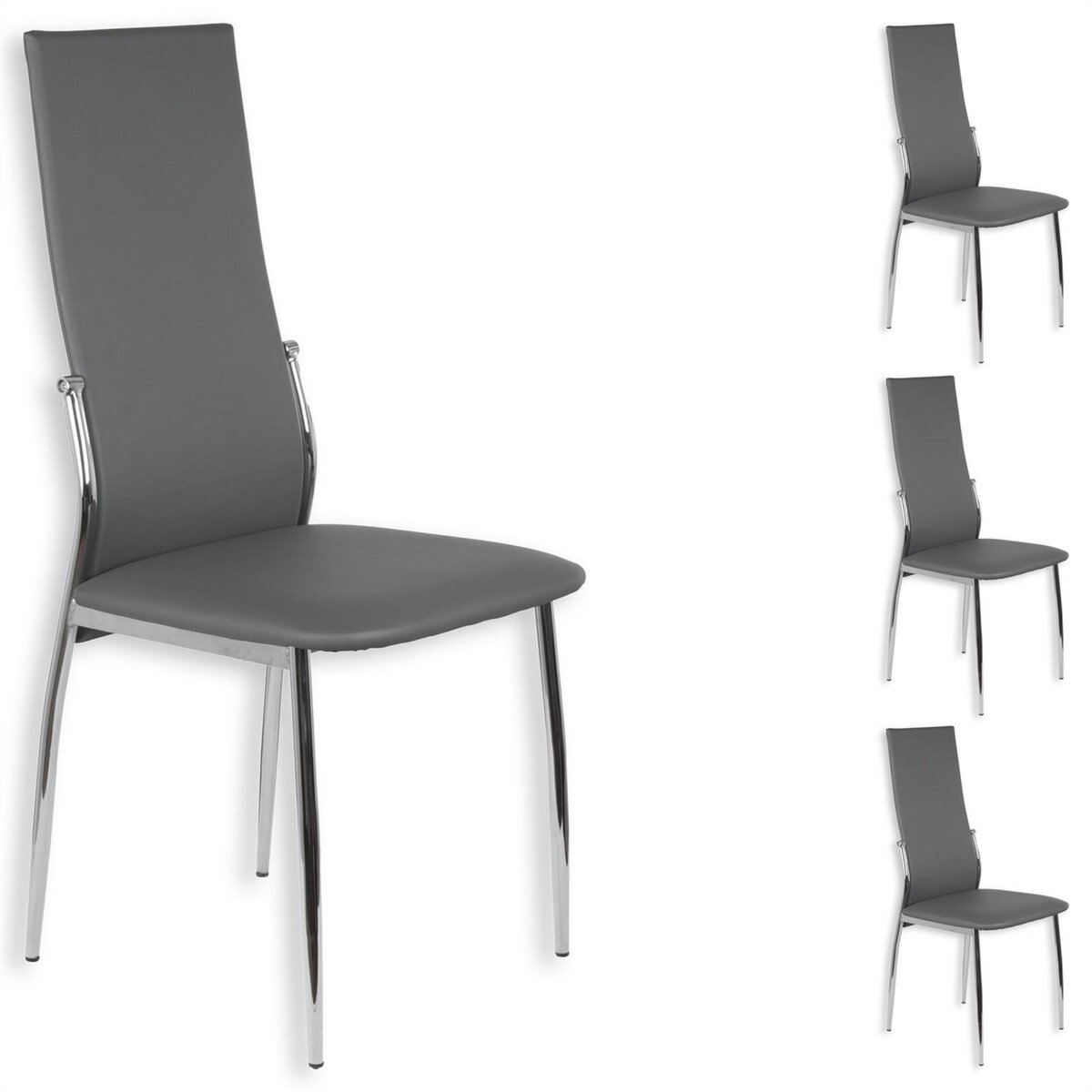 IDIMEX Lot de 4 chaises de salle à manger DORIS piètement chromé revêtement synthétique gris