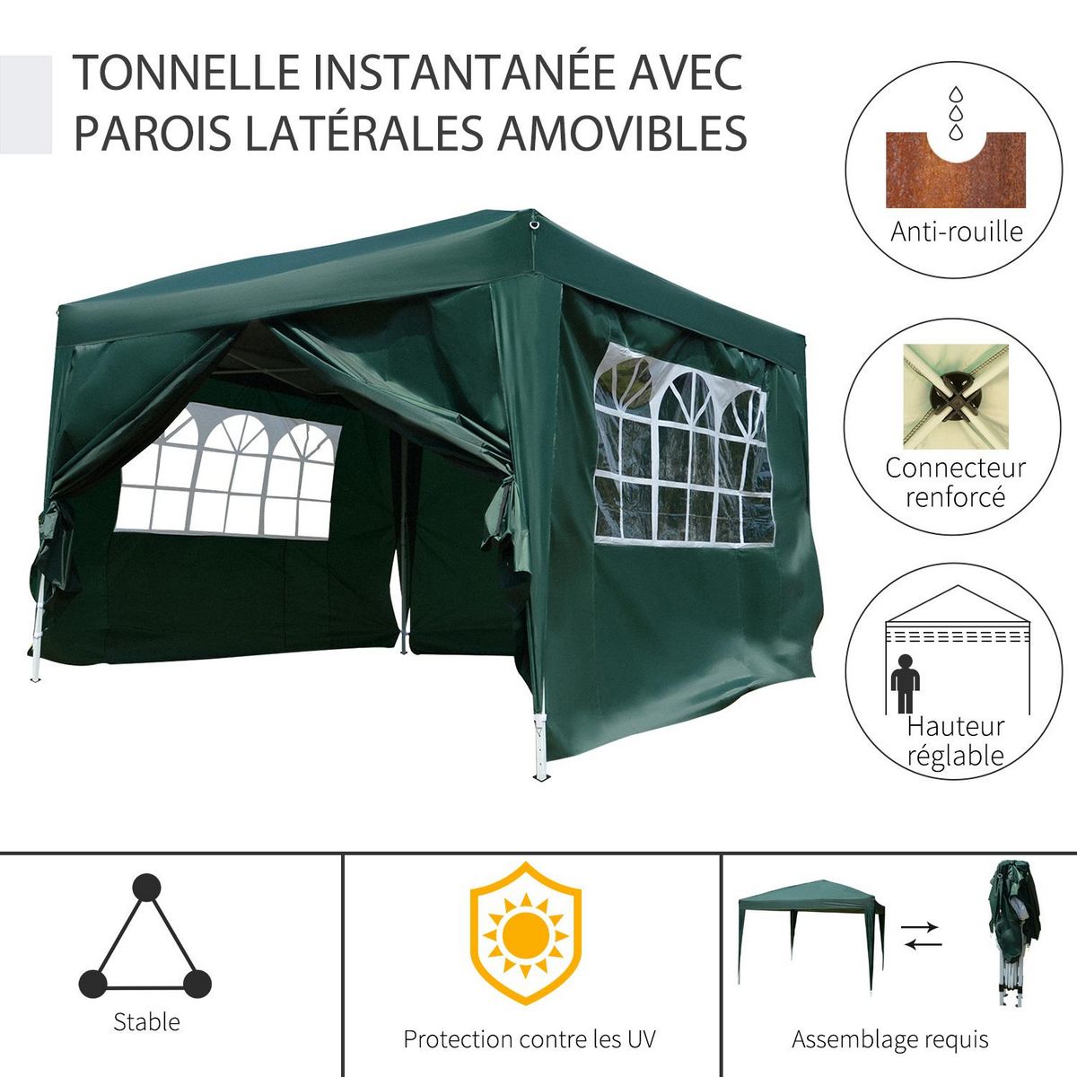 OUTSUNNY Tonnelle barnum tente de réception pliante 3 x 3 x 2,55 m avec fenêtres + sac de transport vert