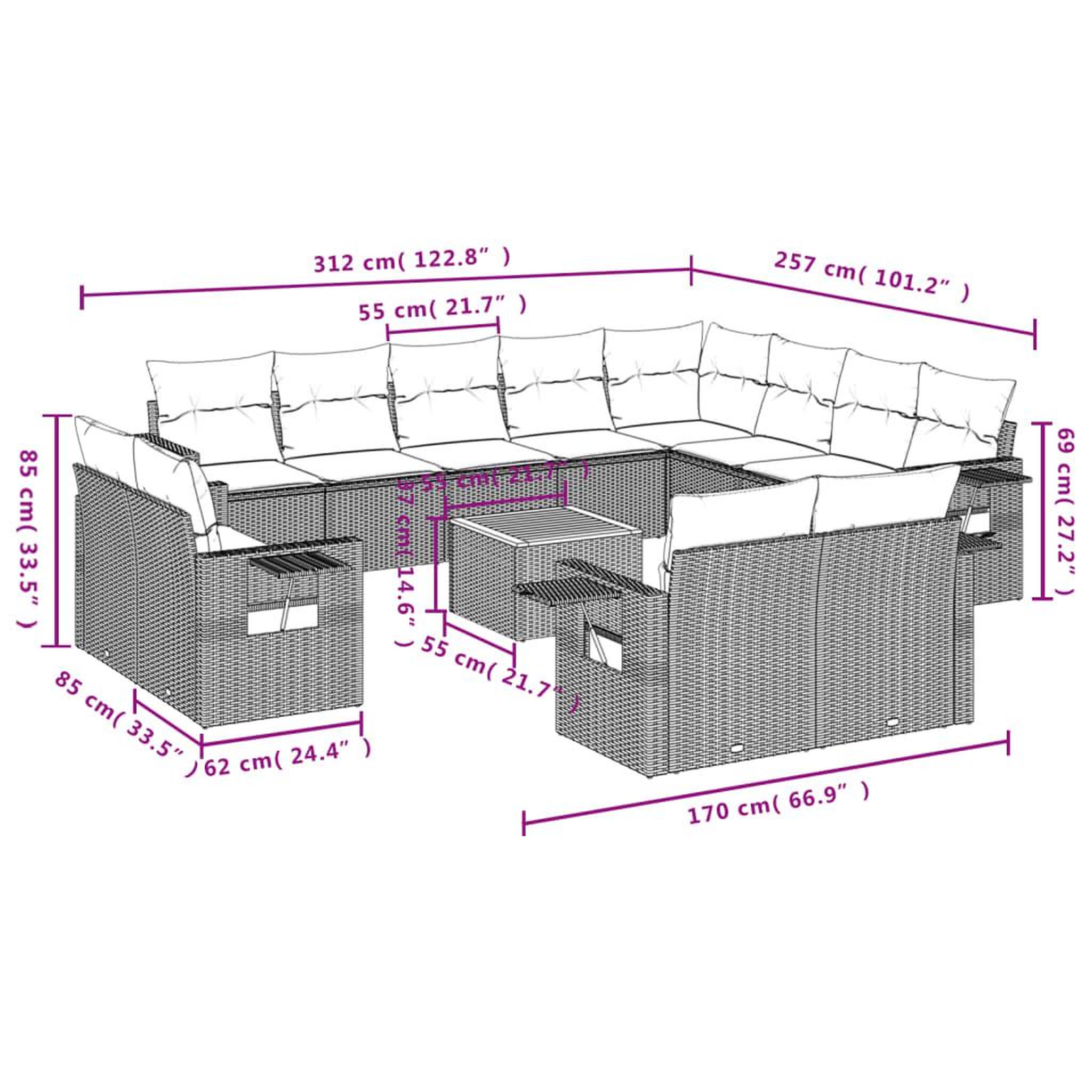 Voir la diapositive 3 : VIDAXL Salon de jardin avec coussins 13 pcs noir resine tressee