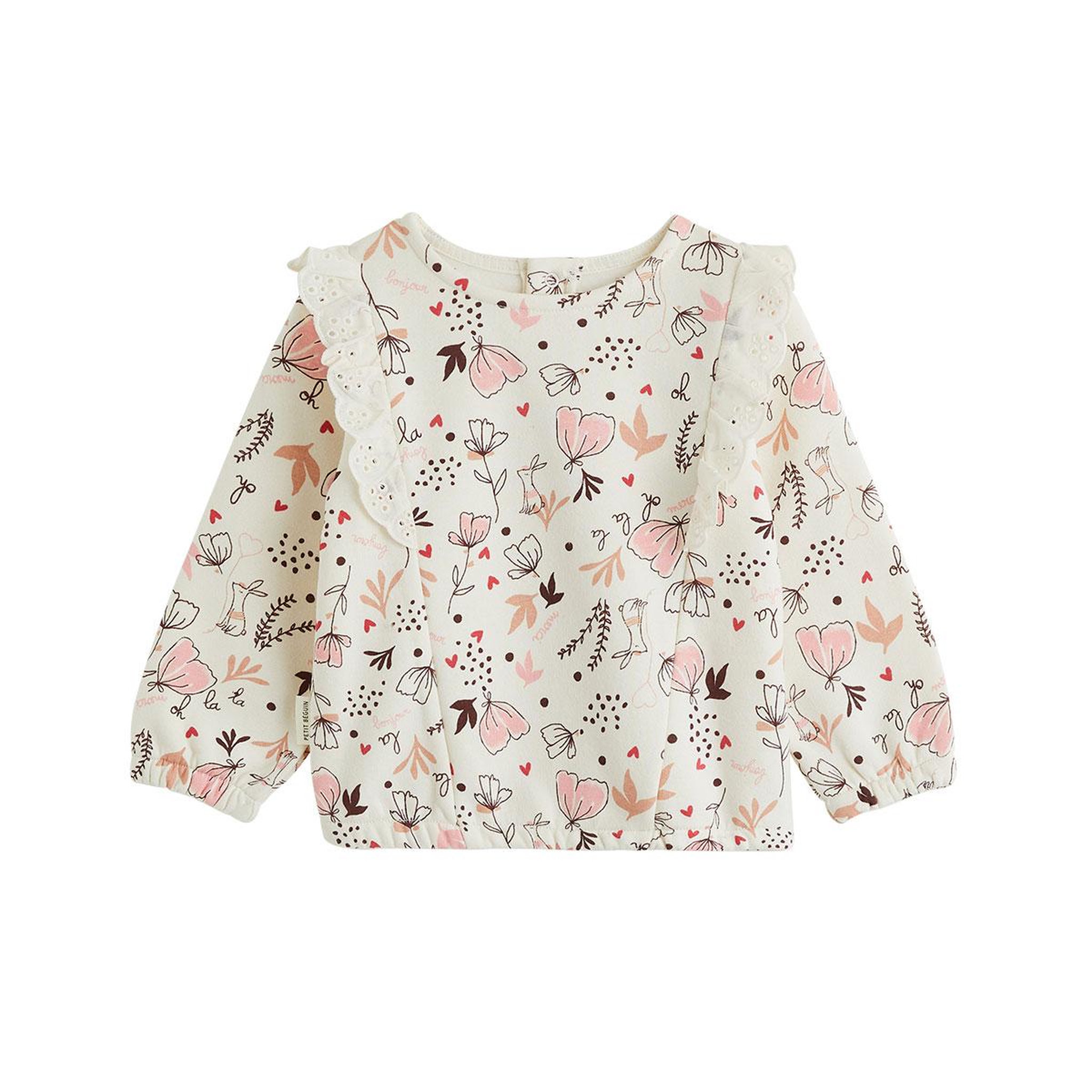 PETIT BEGUIN Sweat-shirt bébé en molleton aimée. Coloris disponibles : Beige