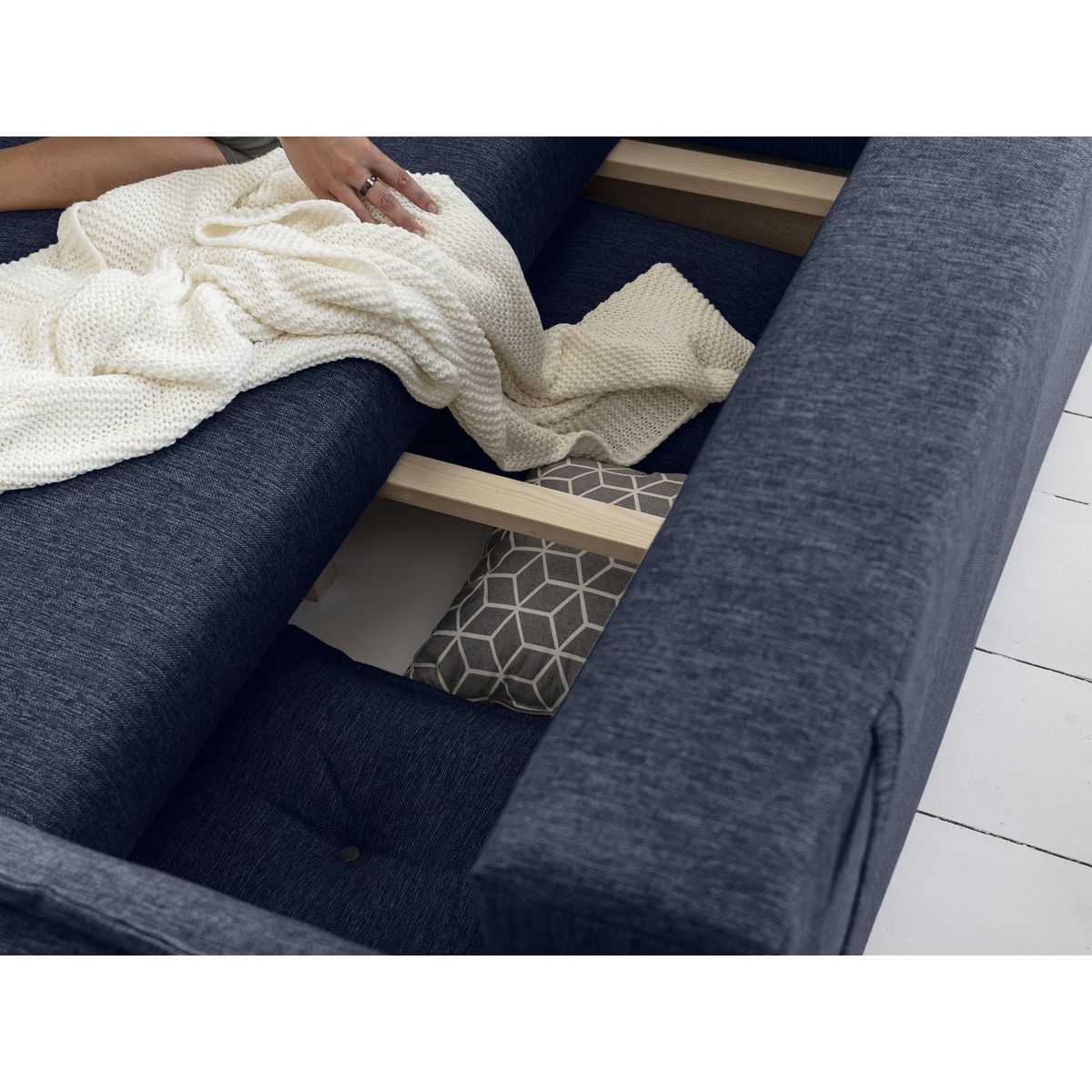 BEST MOBILIER Lena - canapé d'angle convertible - avec coffre - style scandinave - 5 places - gauche