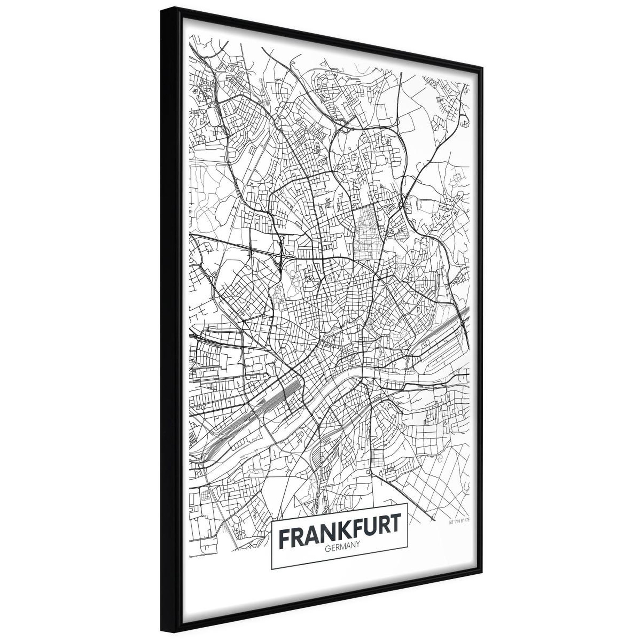 Paris Prix Affiche murale encadrée  city map frankfurt. Coloris disponibles : Jaune, Noir