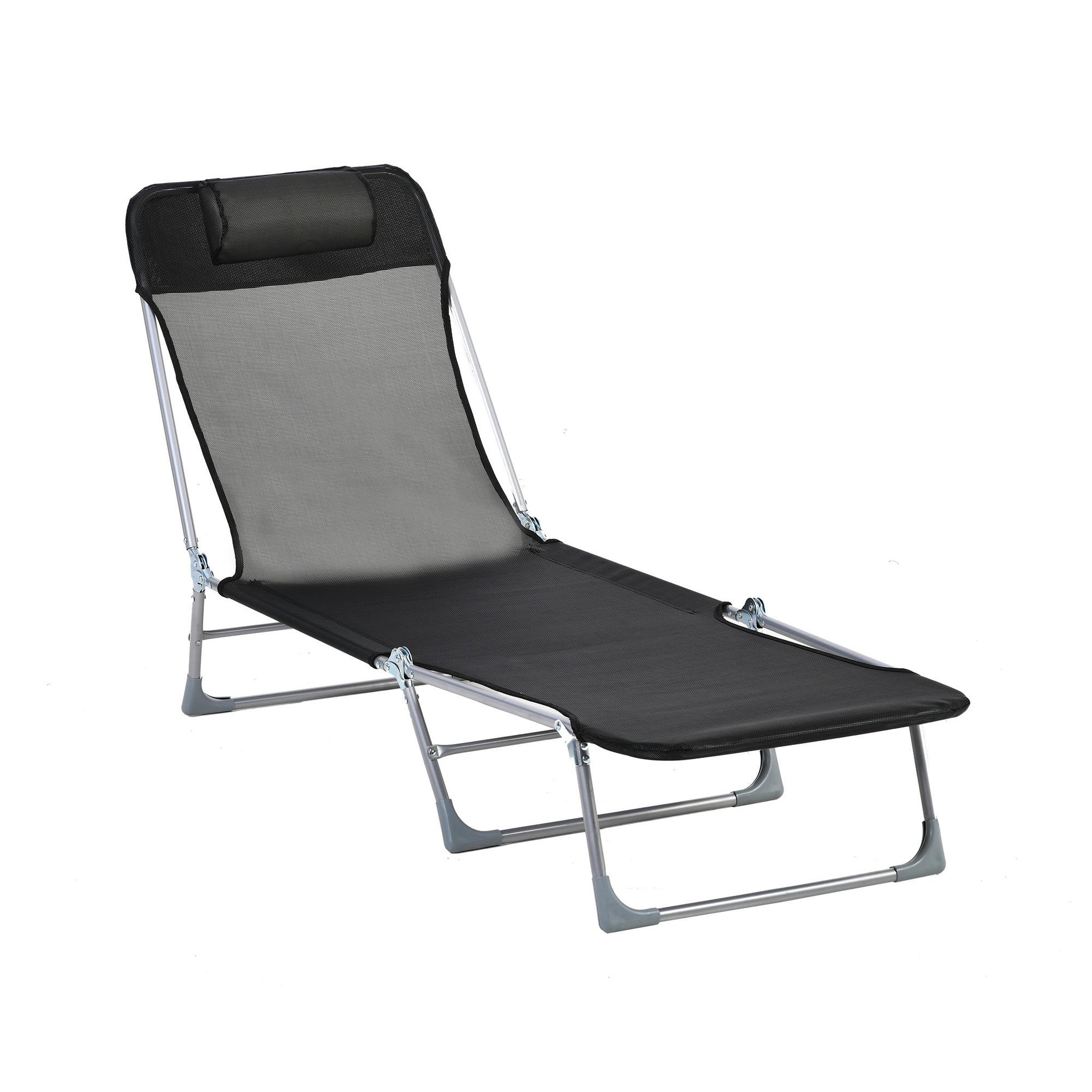 OUTSUNNY Bain de soleil transat pliable dossier réglable 5 positions acier teslin noir