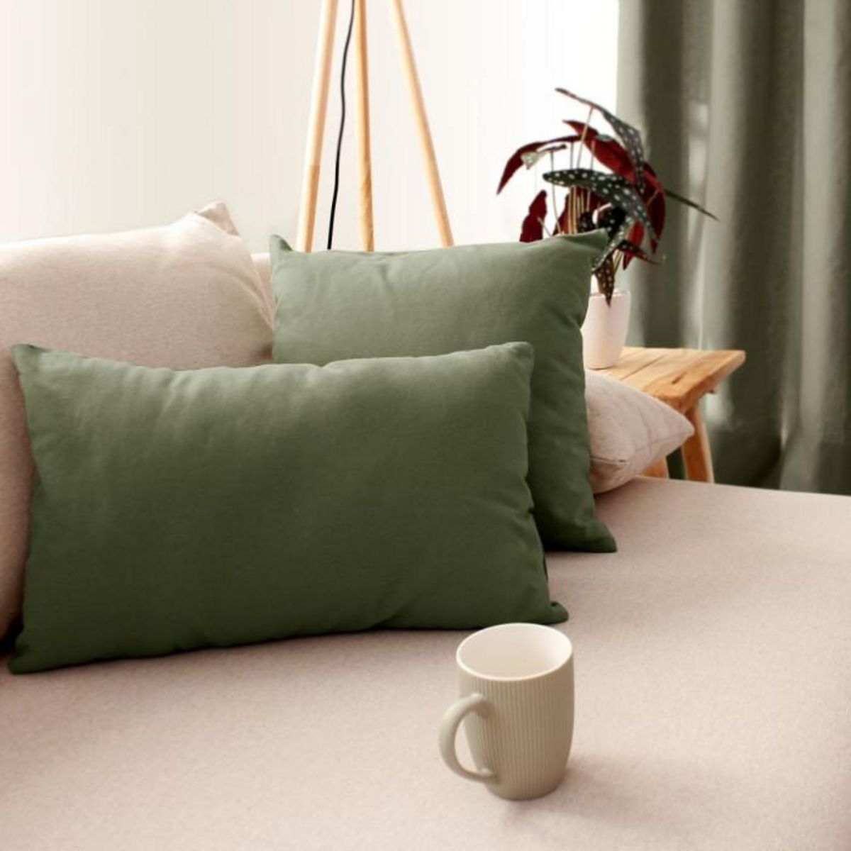 Paris Prix Coussin Déco Uni  Panama  30x50cm Vert Gris