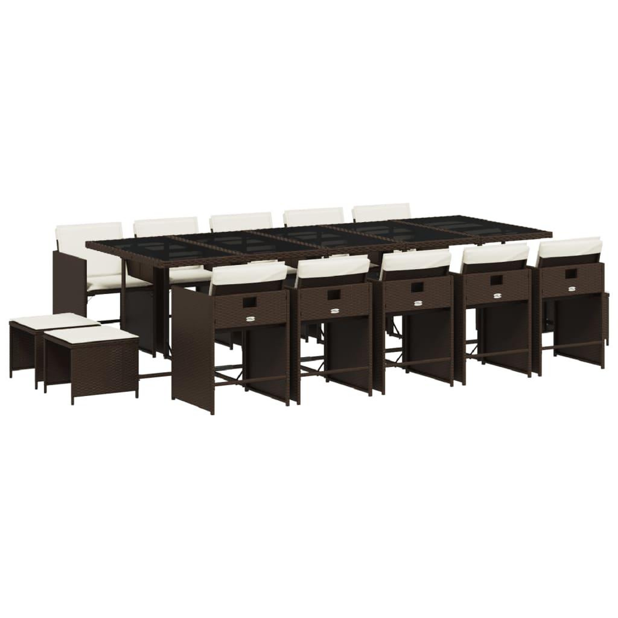 Voir la diapositive 2 : VIDAXL Ensemble a manger de jardin avec coussins 15 pcs marron rotin