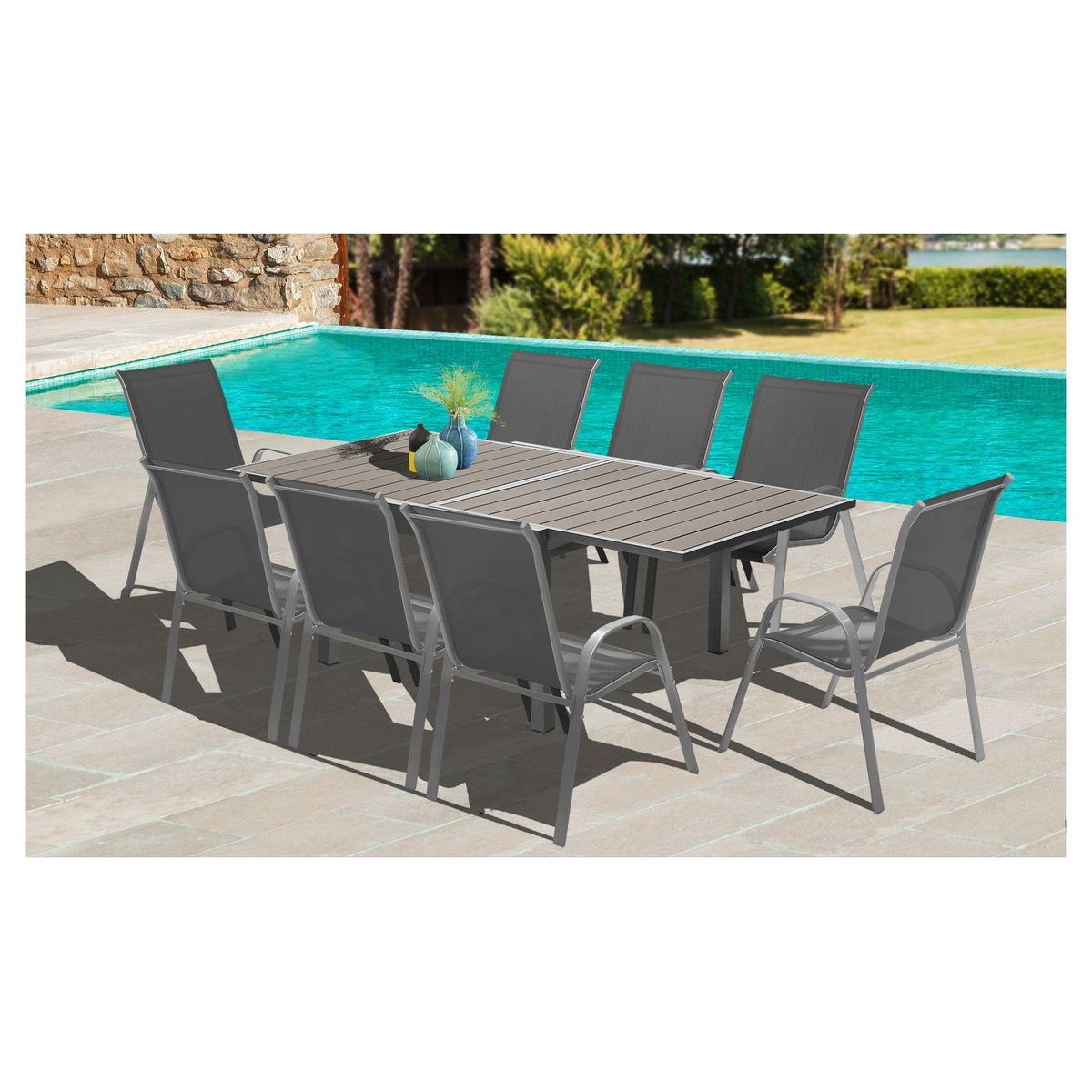Inkazen Table de jardin extensible - 6/8 places - Aluminium - Gris