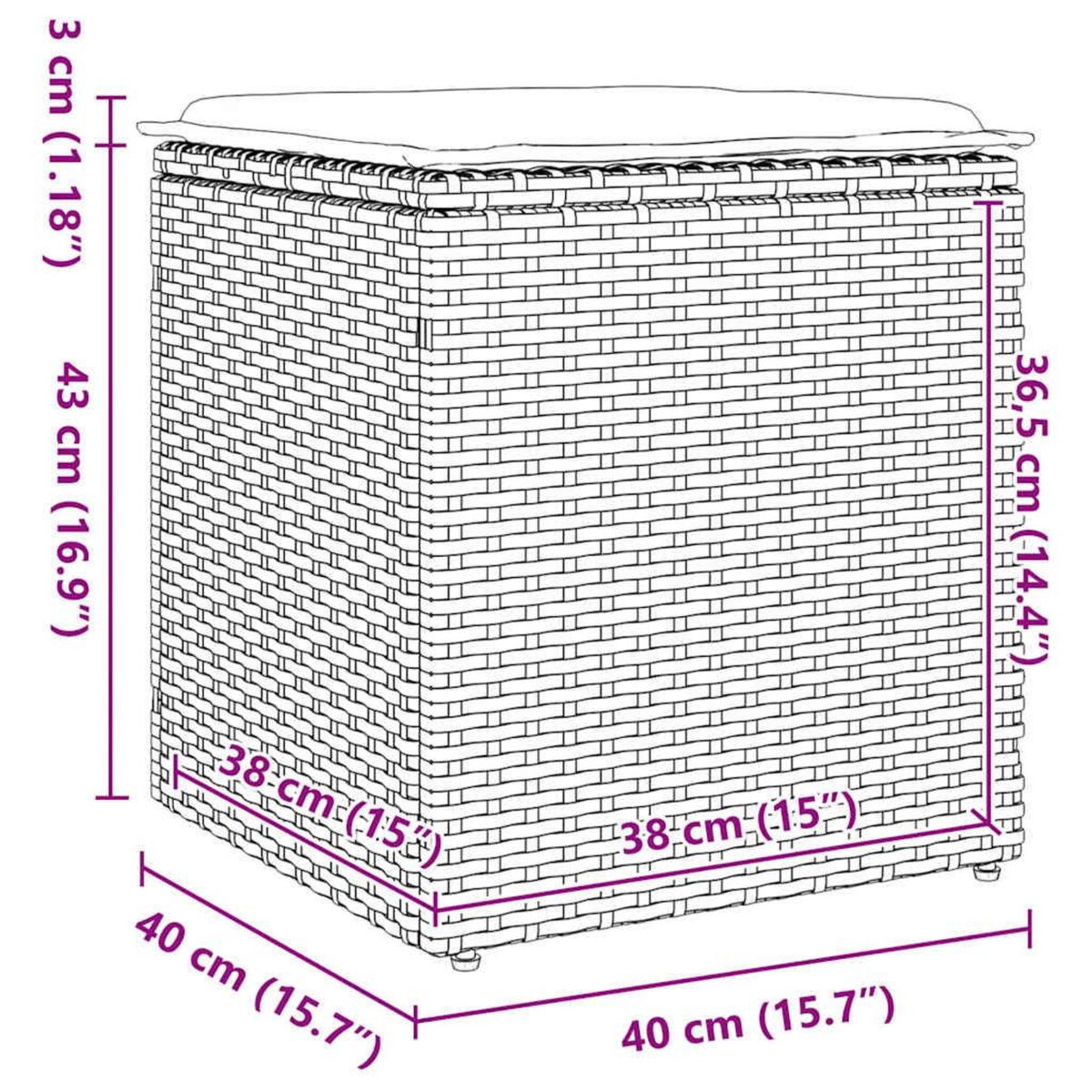 VIDAXL Tabourets de jardin avec coussins lot de 2 beige resine tressee