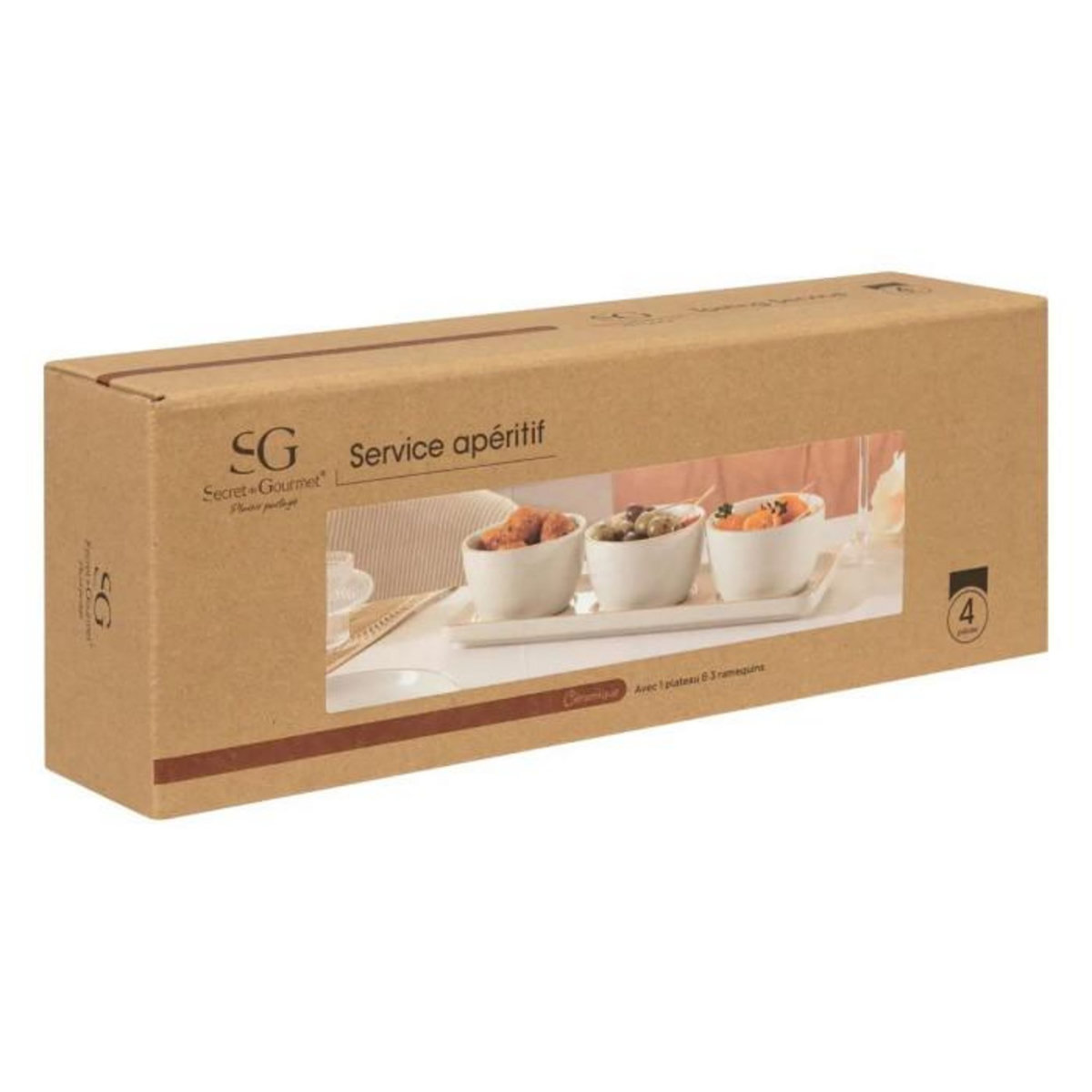 SECRET DE GOURMET Service Apéritif 4 Pièces en Céramique  Arya  9cm Blanc