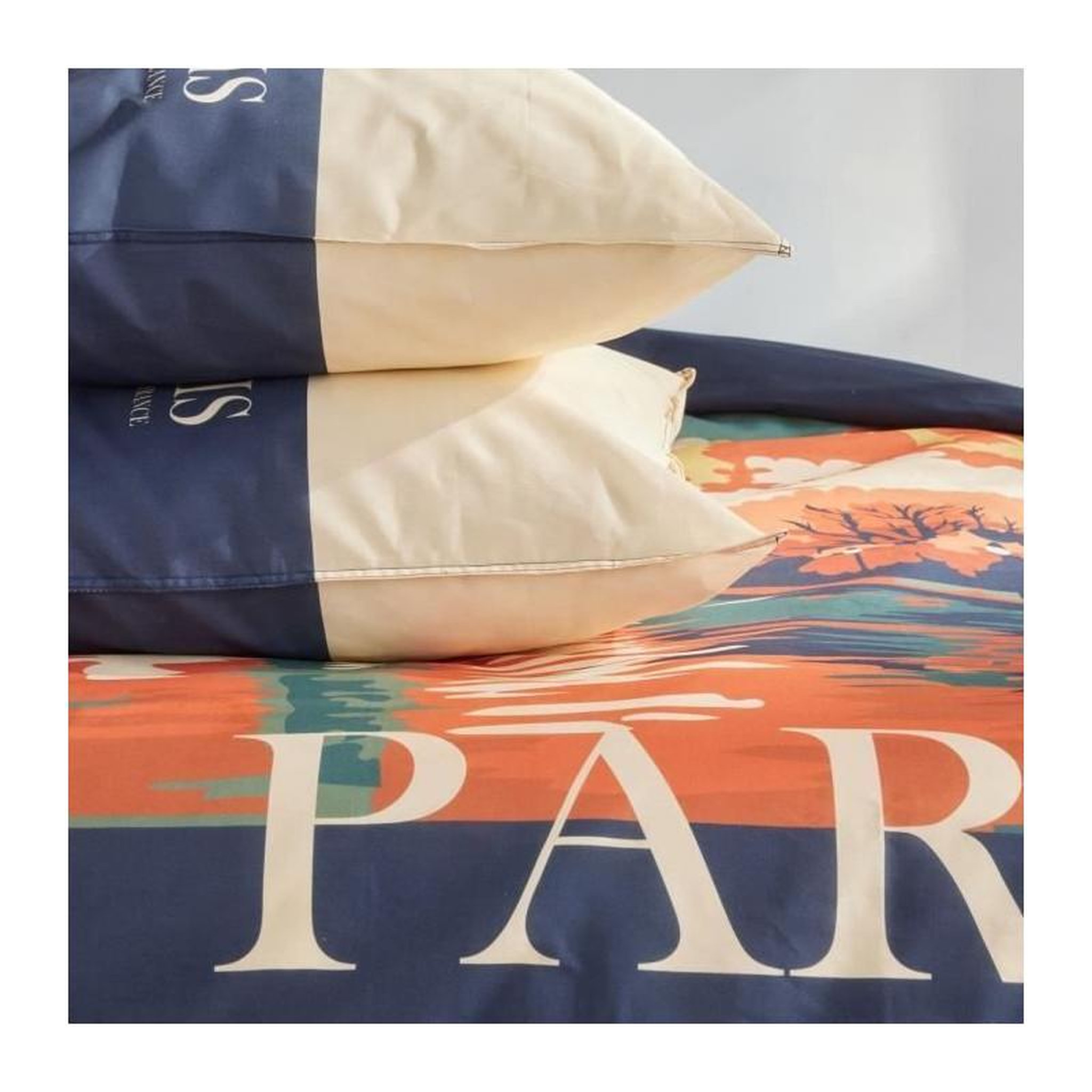 Voir la diapositive 2 : Today Parure de lit - TODAY - JAVA - 2 personnes - 240x220 cm - Coton - Imprimé Paris - Bleu