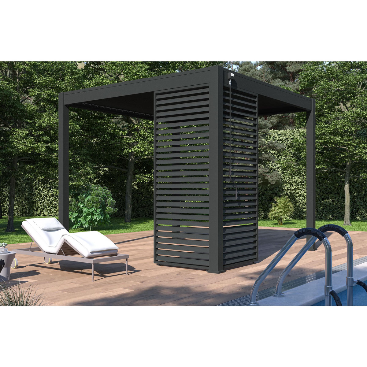 Panneau brise-vue Aluminium Pergola Bioclimatique OMBREA® - largeur 1 m - Anthracite - ventelles horizontales