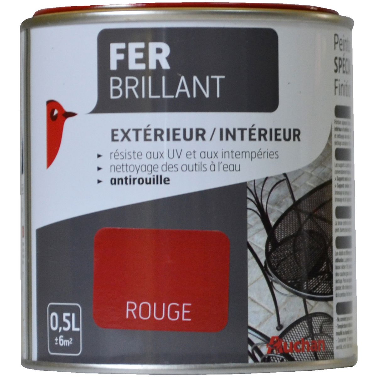 AUCHAN Peinture fer brillant Rouge