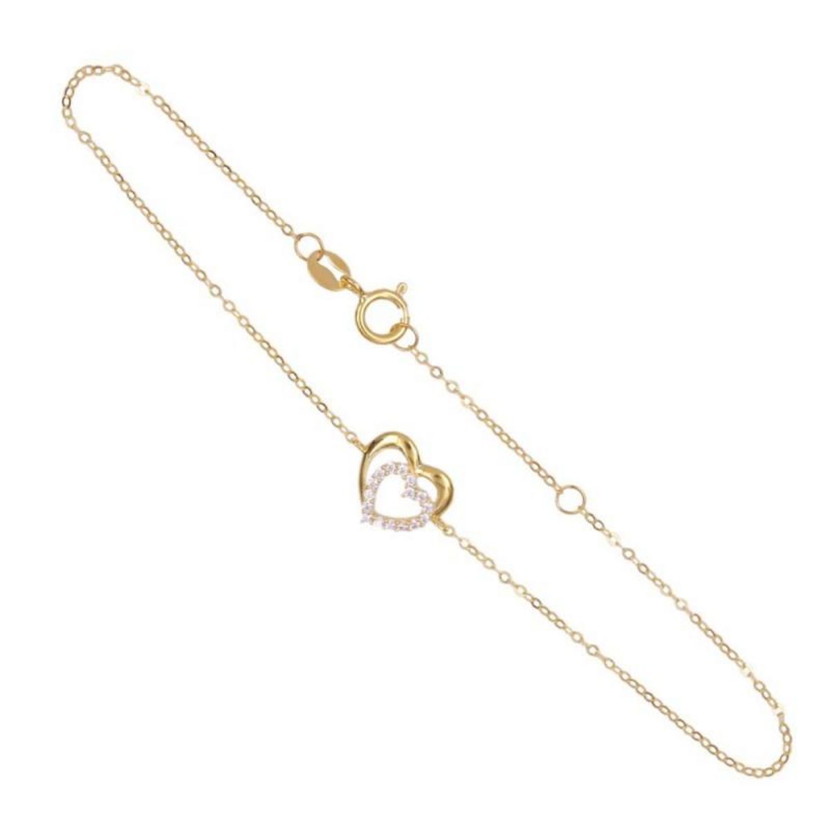 L'ATELIER D'AZUR Bracelet Or Jaune - Coeur Pavé de Zirconiums - Femme