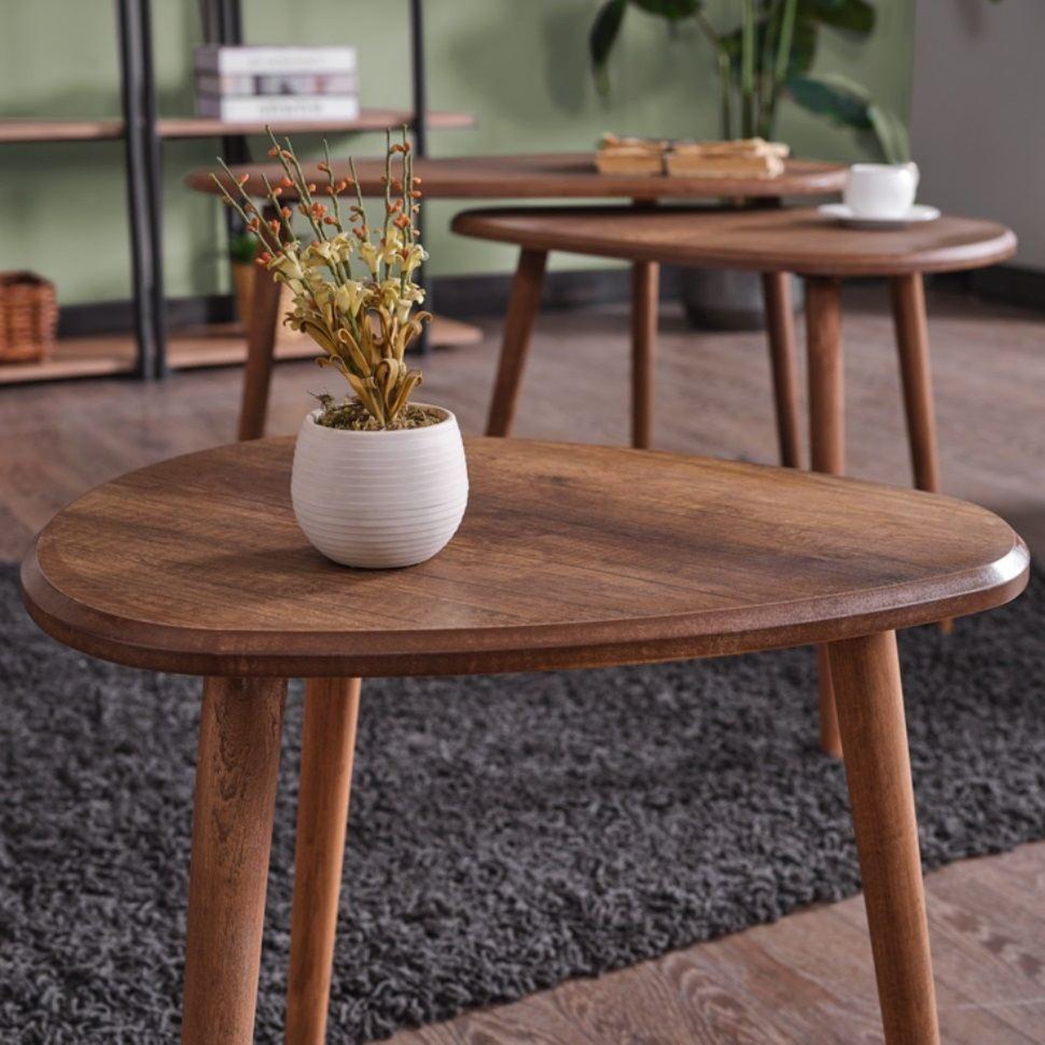 Voir la diapositive 4 : Habitat et Jardin Ensemble de table basse en bois  alvin  80 x 52 x 50 cm - noyer