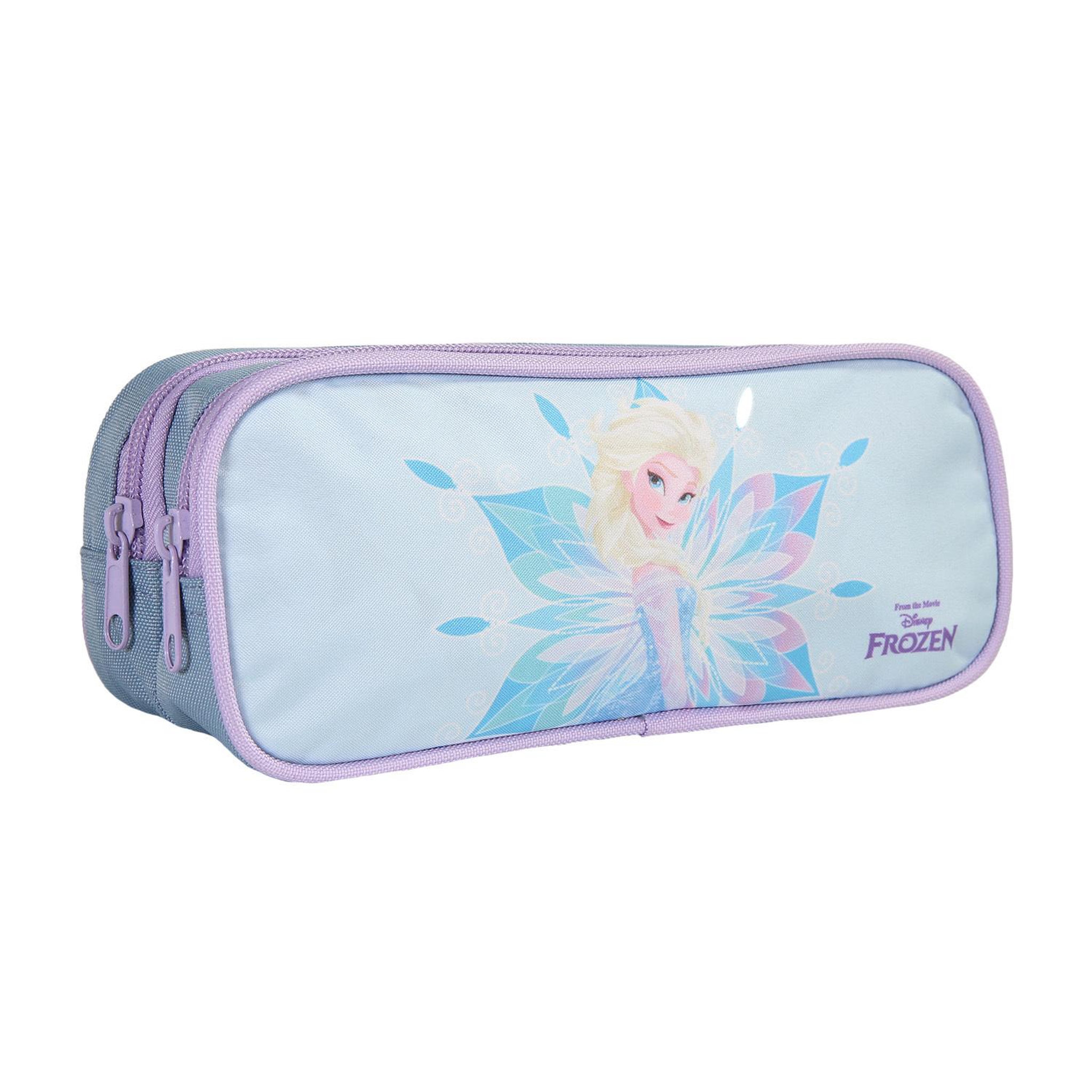 Voir la diapositive 2 : Bagtrotter Trousse scolaire La Reine des Neiges 2 compartiments turquoise – bagtrotter