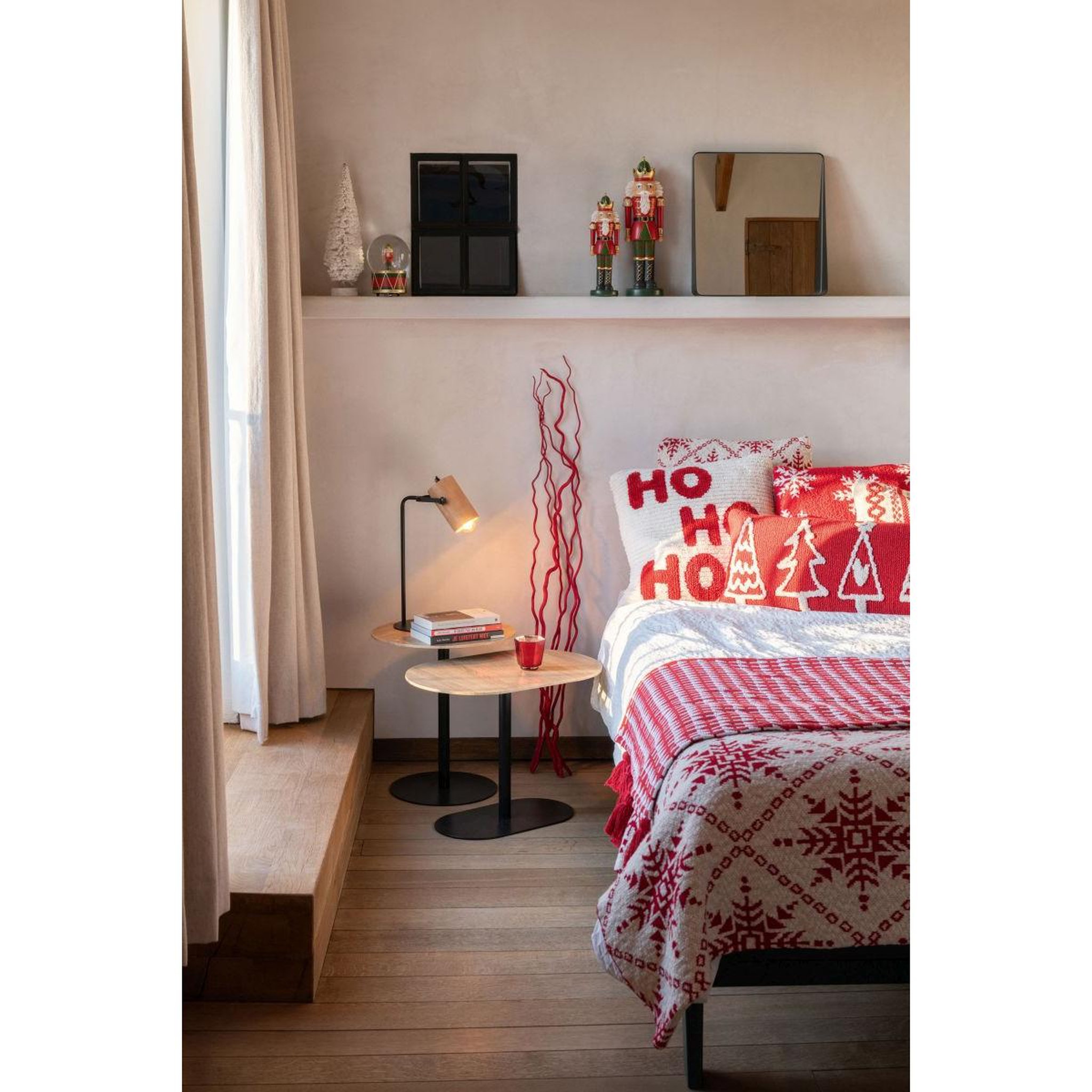 Voir la diapositive 5 : J-LINE Plaid imprimé  flocons de neige  130x180cm blanc cassé