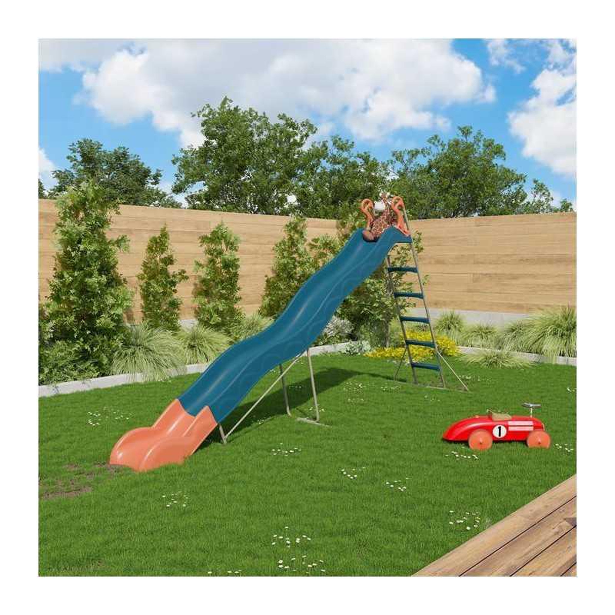 Voir la diapositive 3 : Trigano Aleo by trigano valou toboggan extérieur enfant 3,80 m bleu et corail